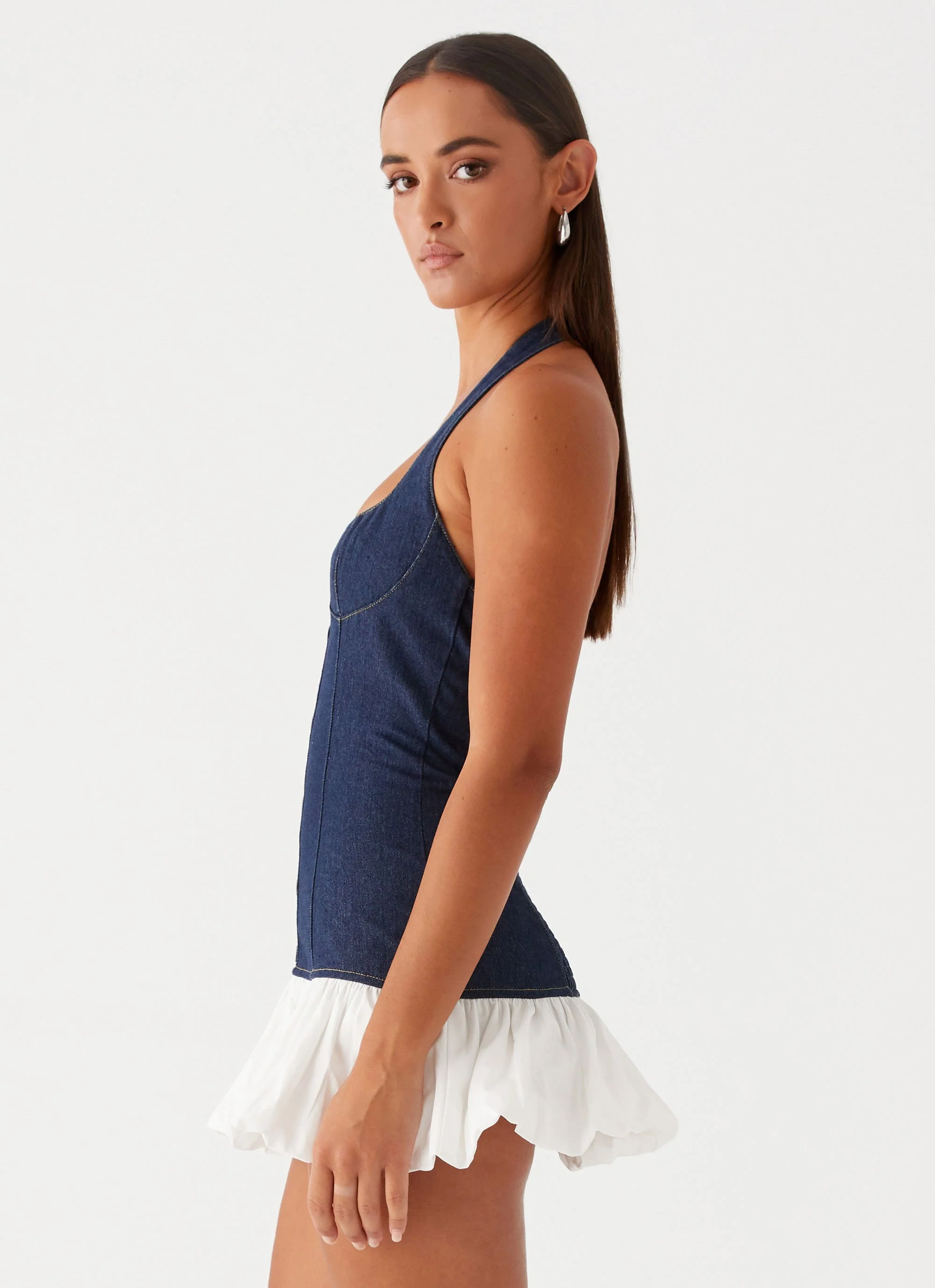 Georgina Denim Mini Dress - Blue - Image 4