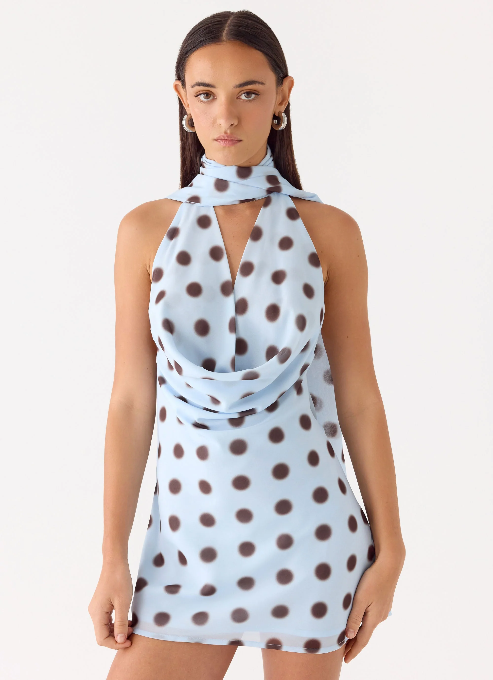 Get Me Halter Mini Dress - Blue Mocha Dot - Image 5