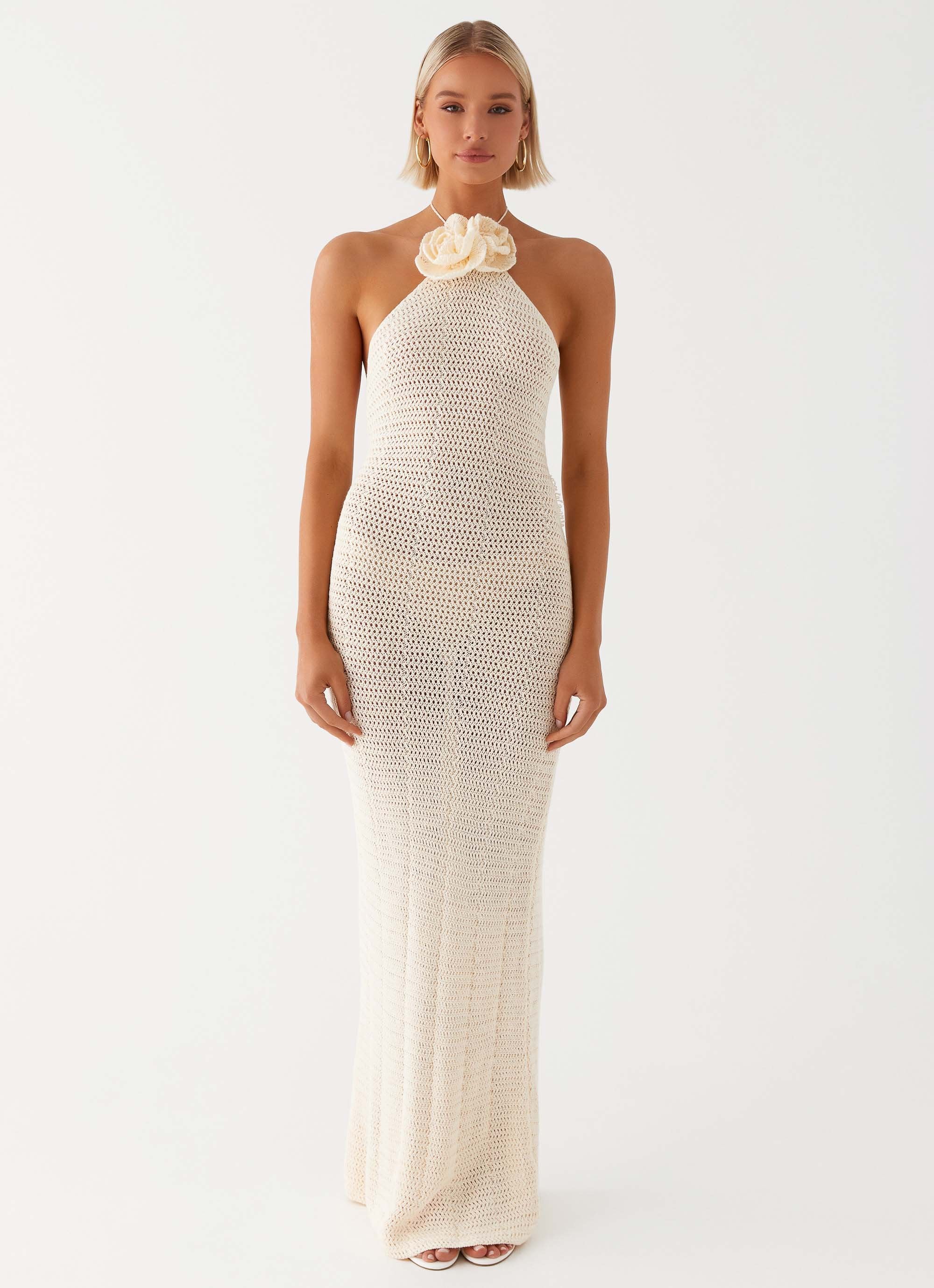 Gia Rose Halter Neck Maxi Dress - Ivory - Image 2