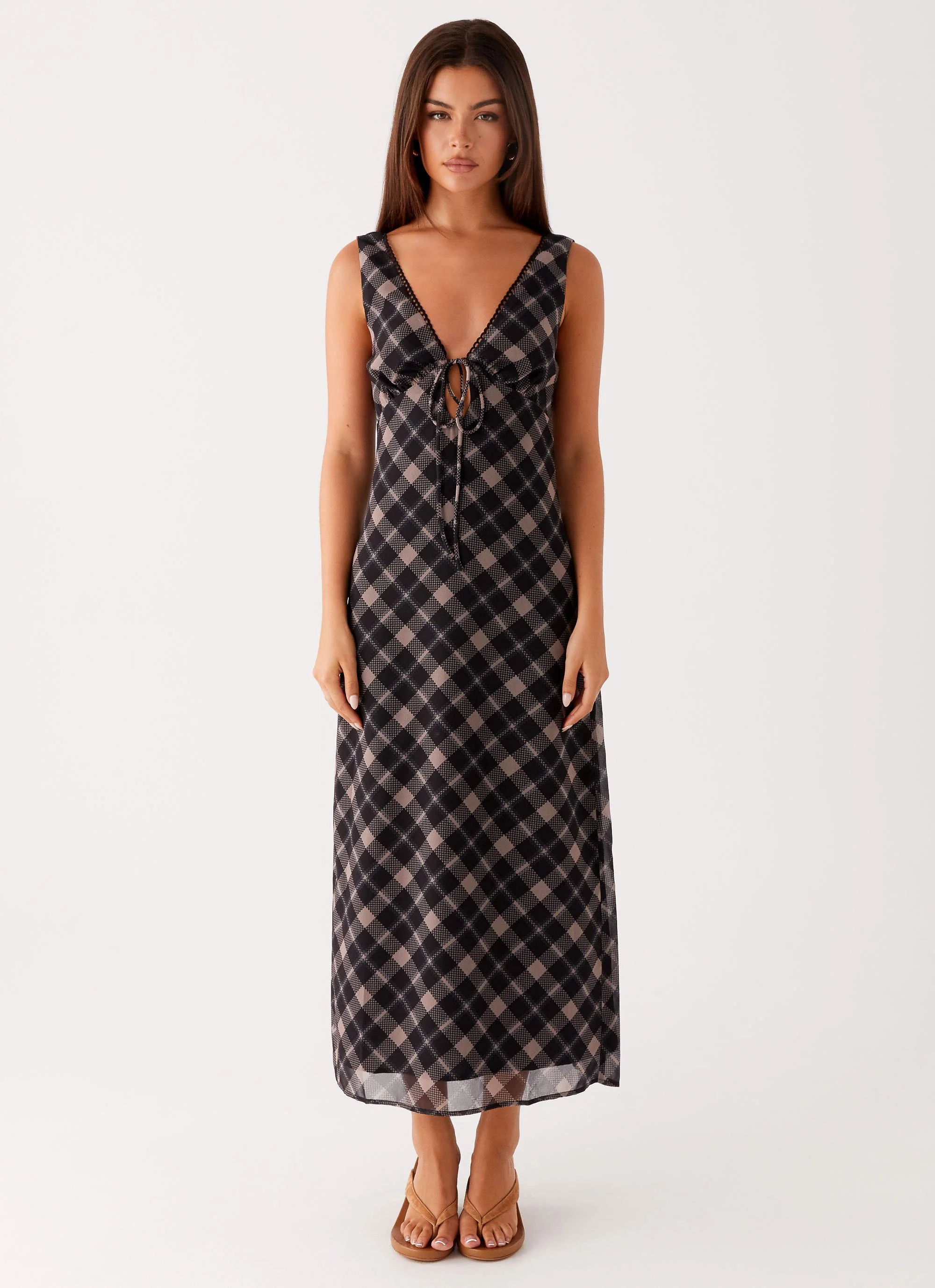 Gianna Midi Dress - Taupe Check - Image 2