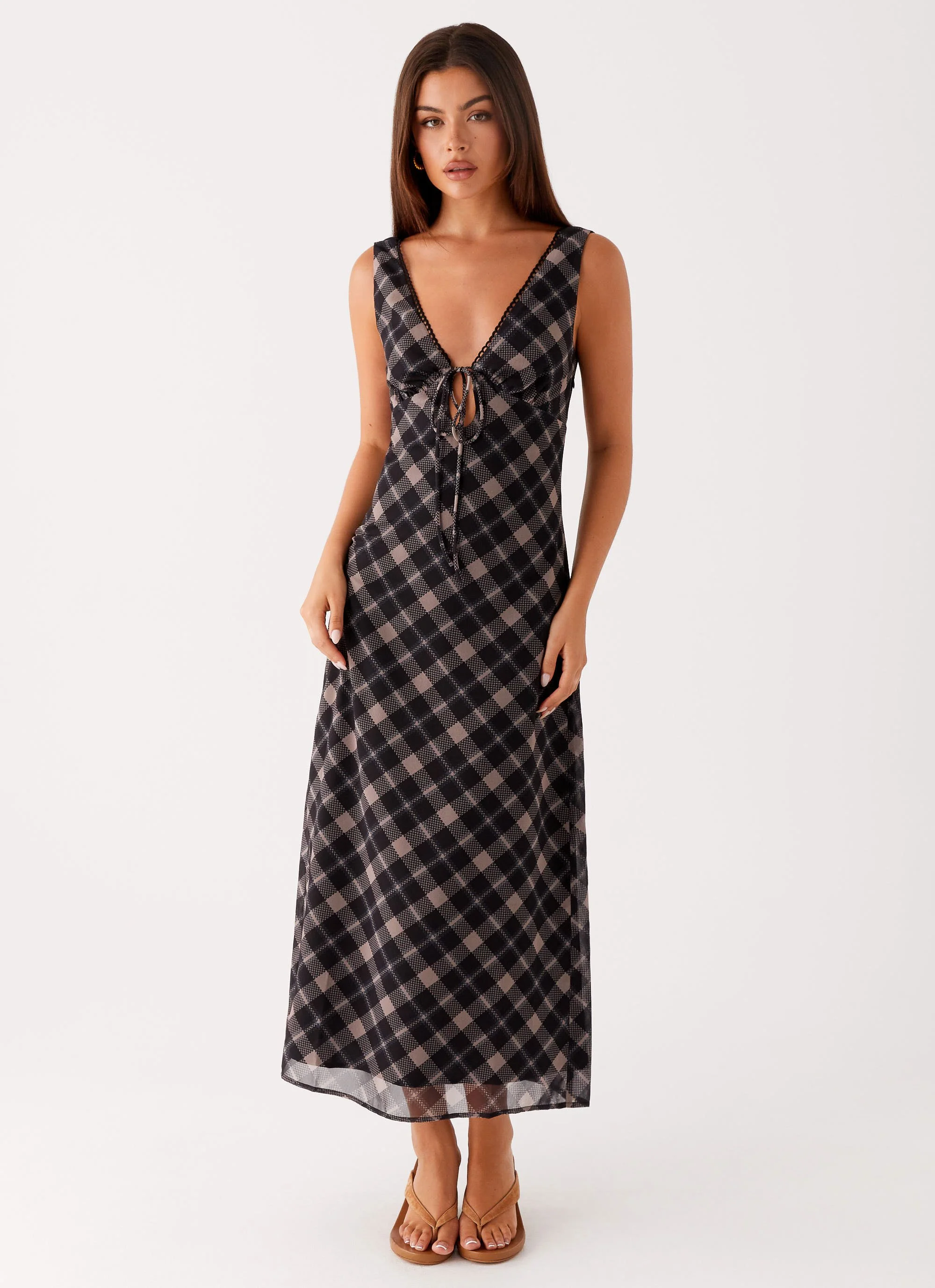 Gianna Midi Dress - Taupe Check - Image 6