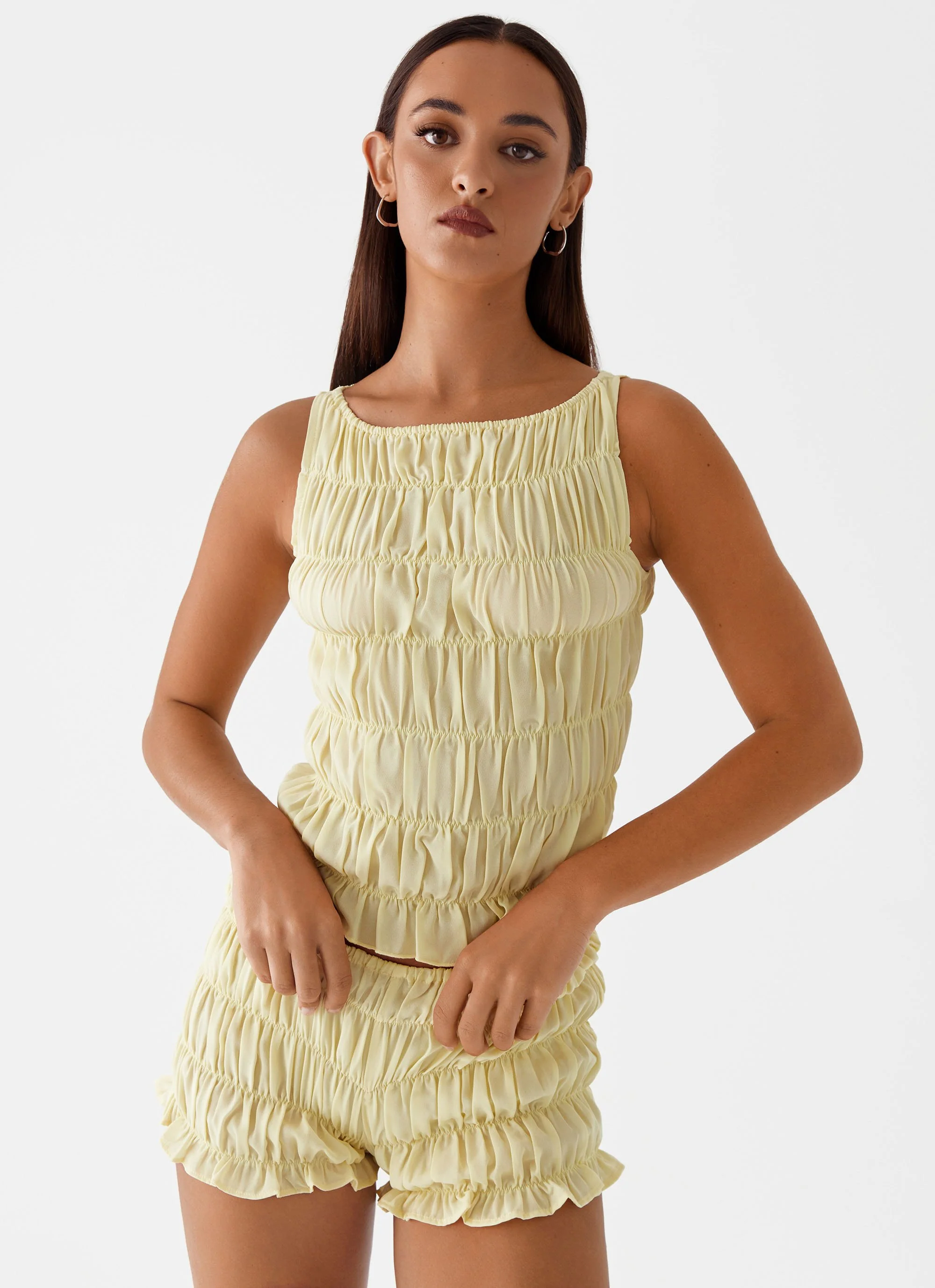 Girls Like Us Ruched Mini Shorts - Yellow - Image 6