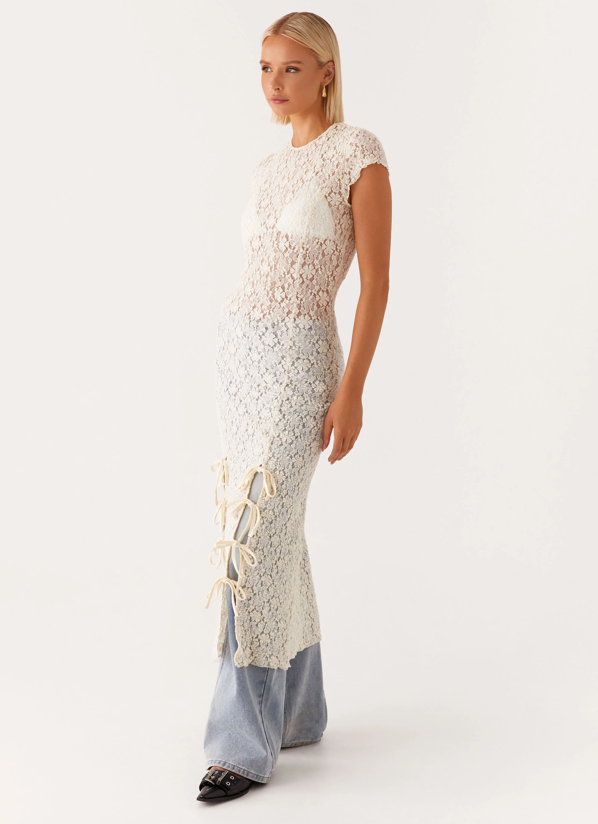Gisele Lace Midi Dress - Ivory - Image 3