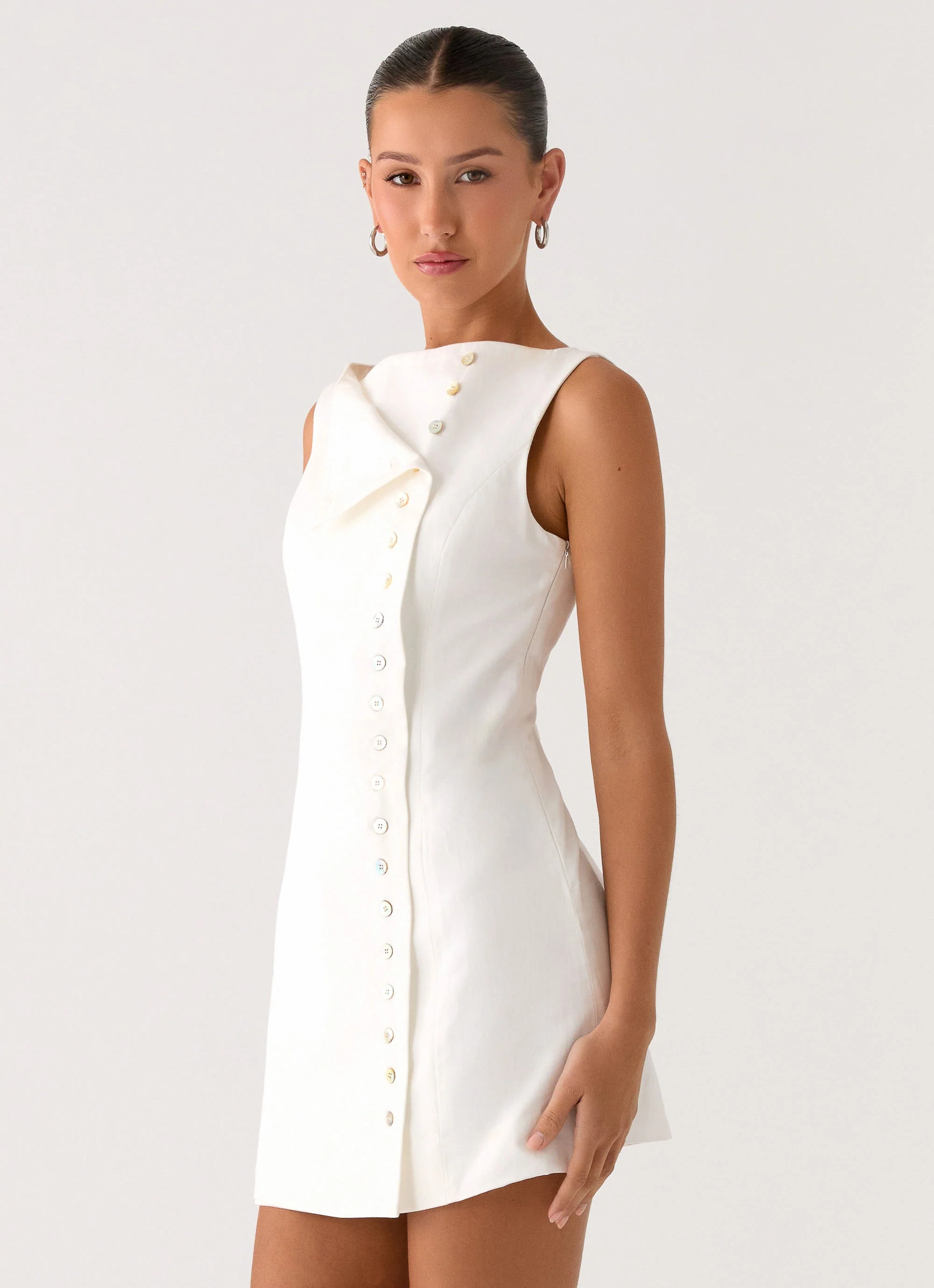 Golden Touch Cotton Mini Dress - White - Image 3