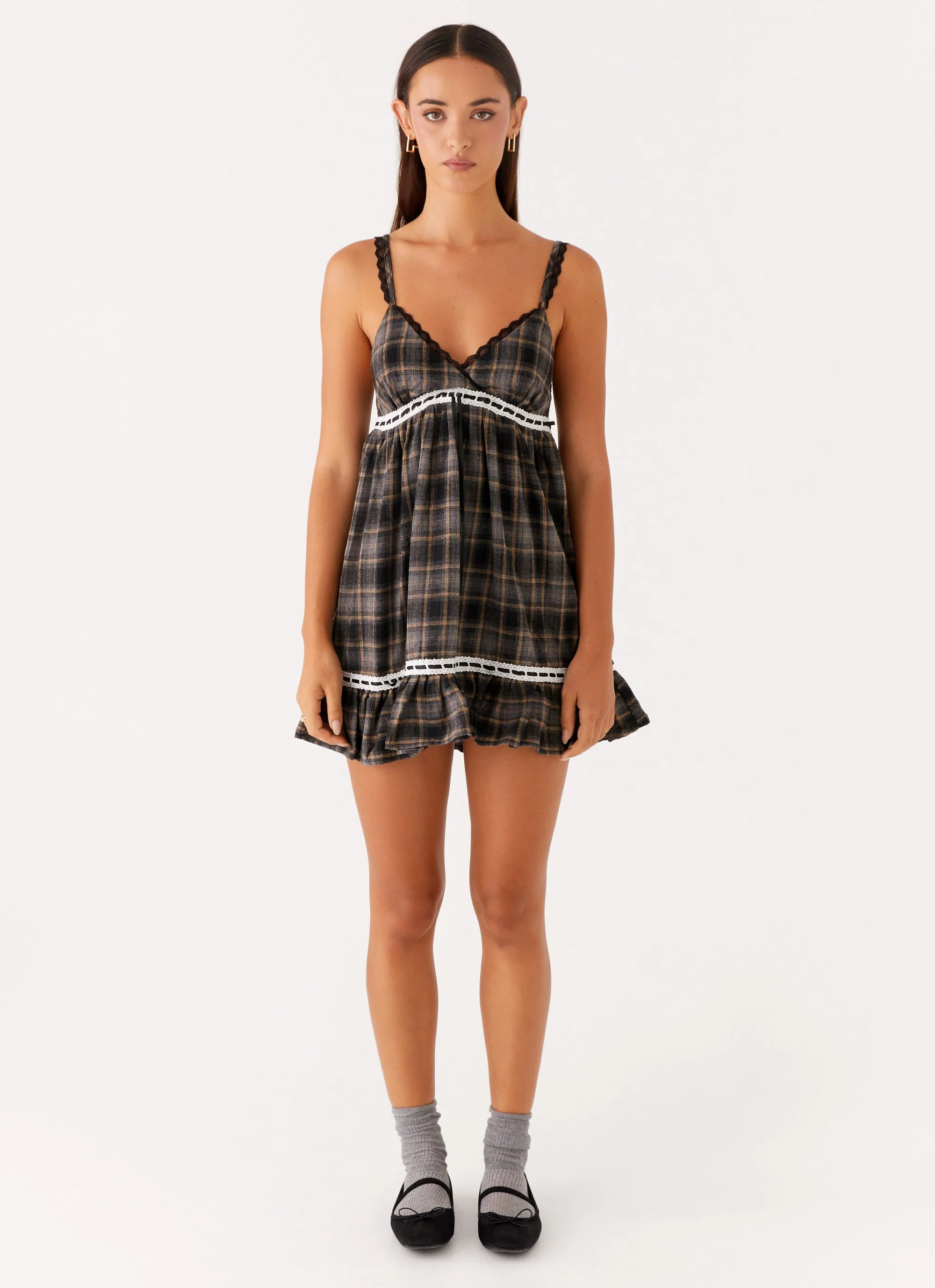 Gretta Mini Dress - Brown Check - Image 2