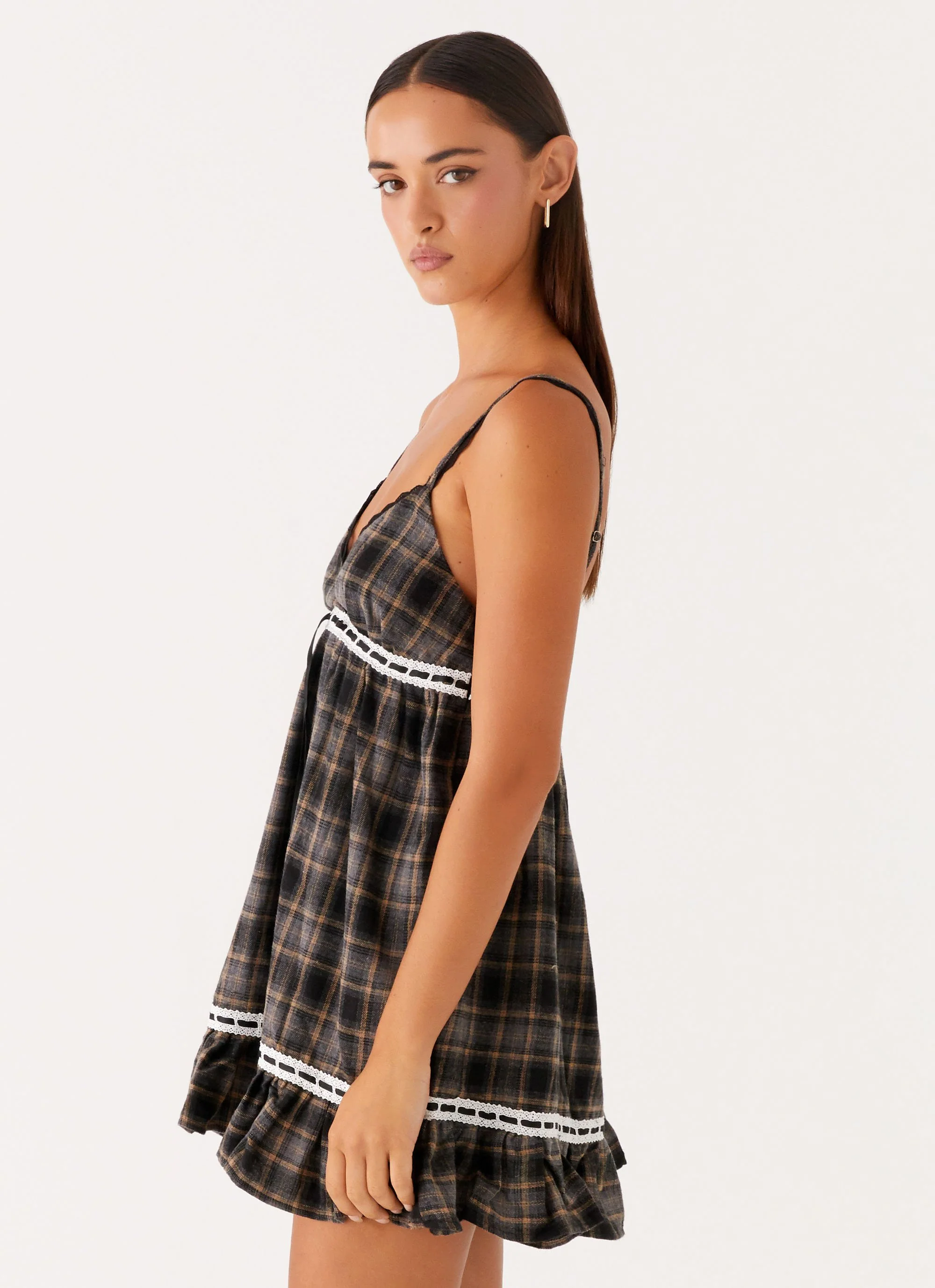 Gretta Mini Dress - Brown Check - Image 3