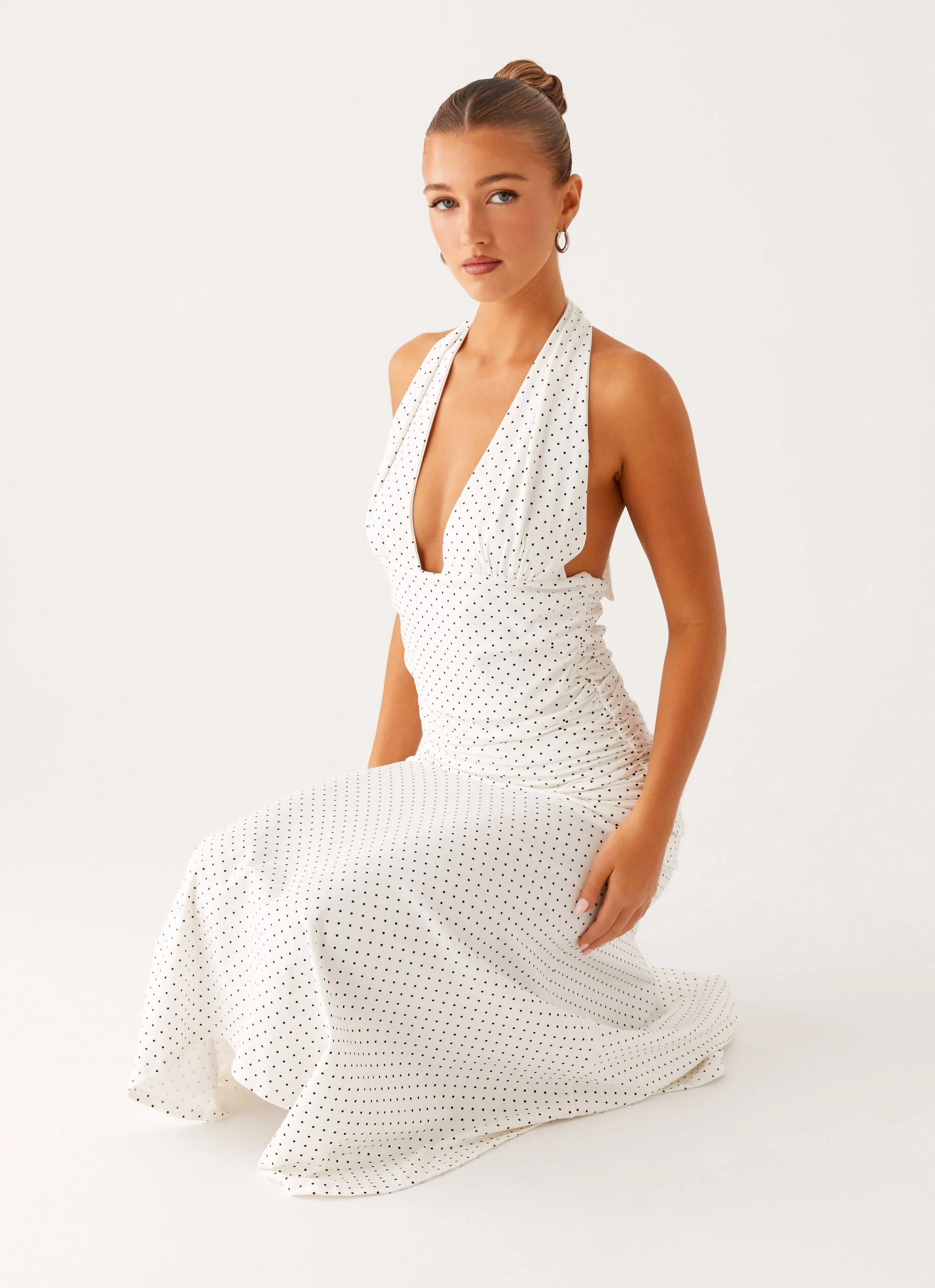 Grettana Halter Neck Midi Dress - White Polka Dot - Image 6