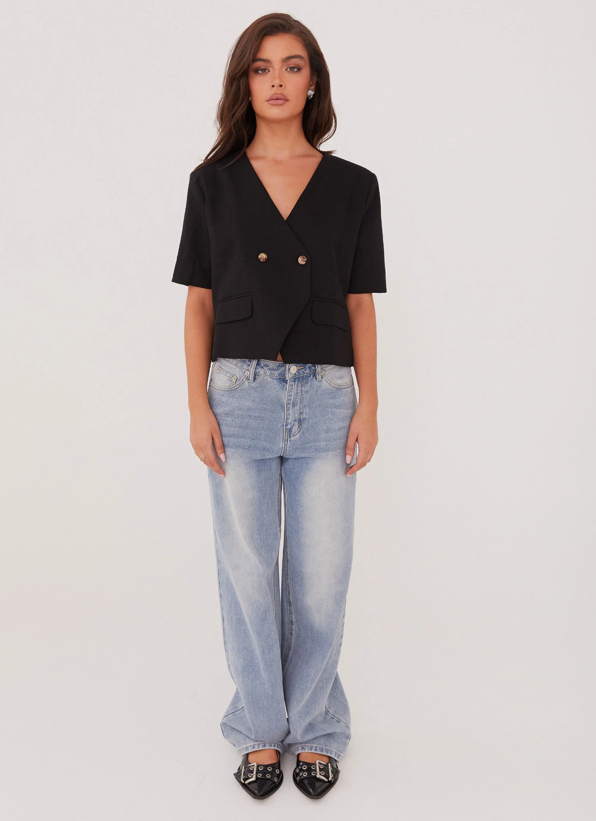 Hacienda Linen Short Sleeve Blazer - Black - Image 2