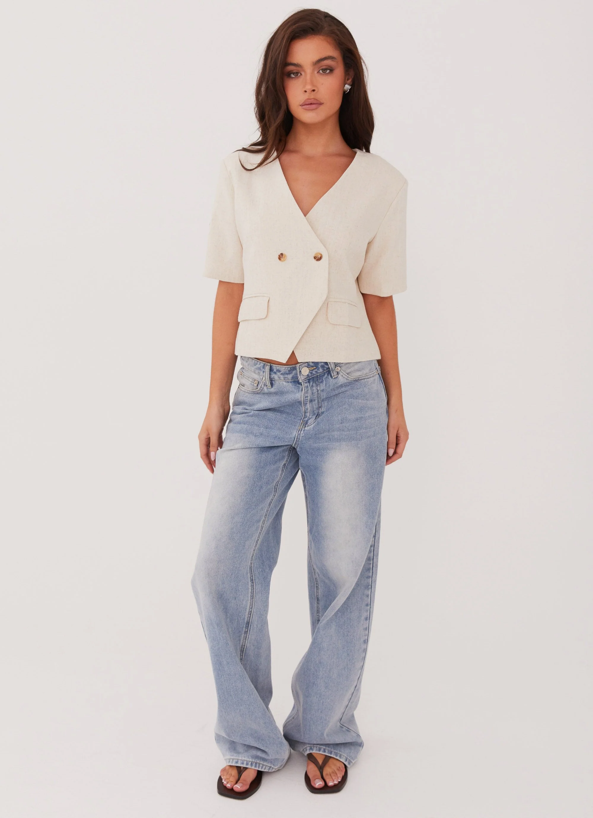 Hacienda Linen Short Sleeve Blazer - Oatmeal - Image 2
