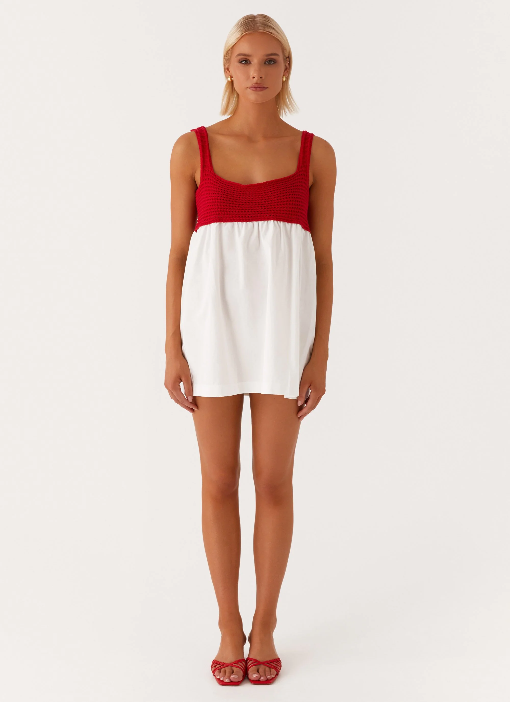 Halona Crochet Babydoll Mini Dress - Red - Image 3