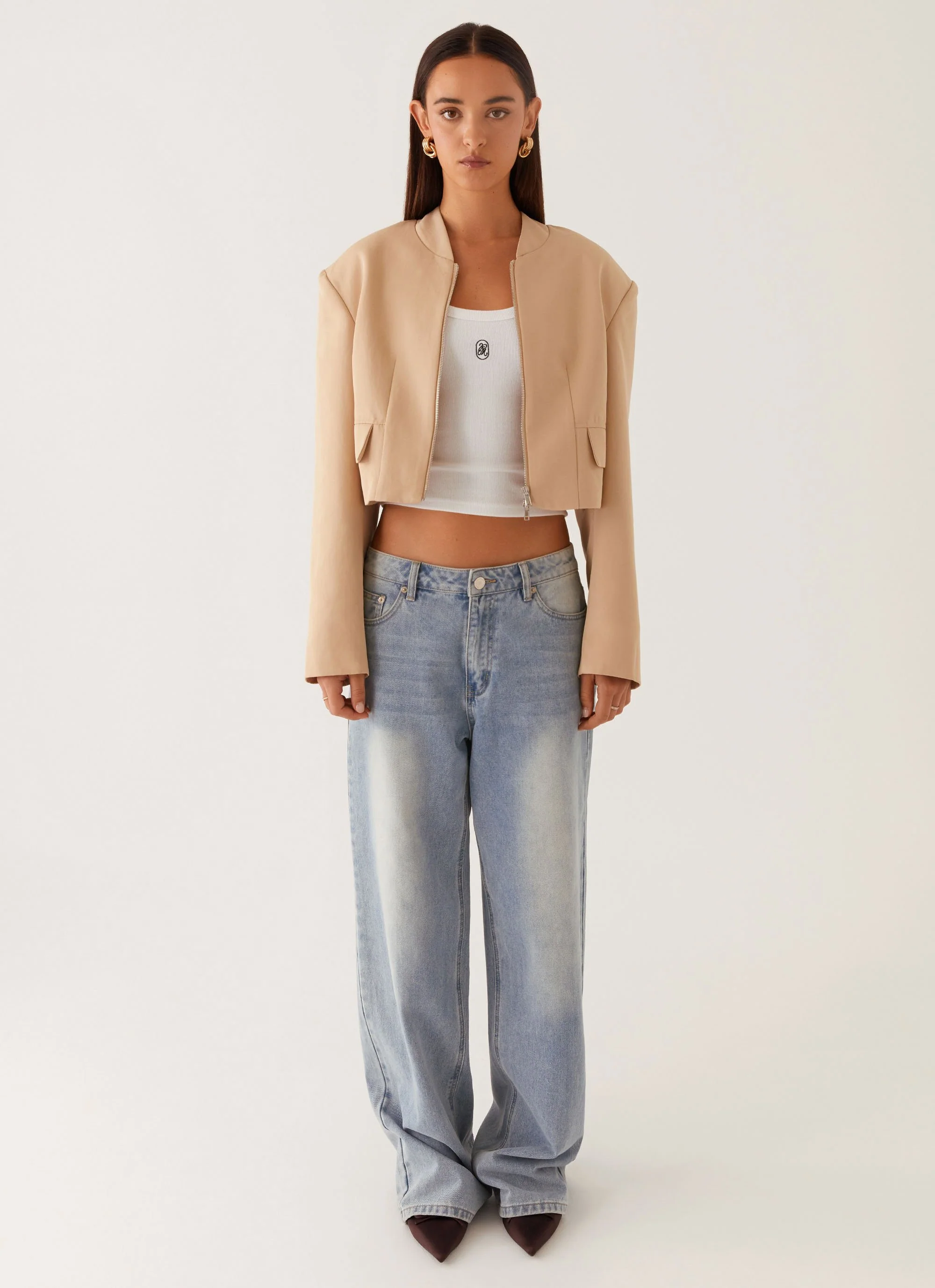 Halyn Cropped Bomber Jacket - Brown - Image 2