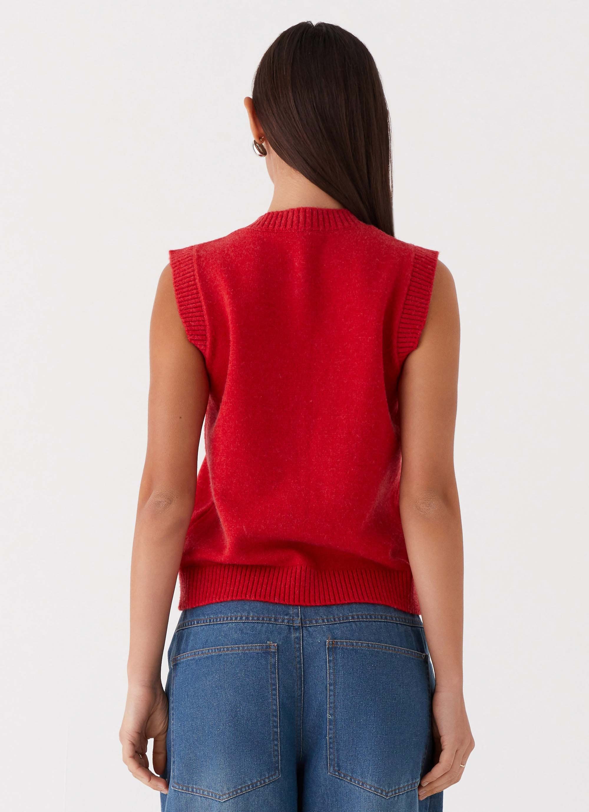 Hanson Knit Vest Top - Red - Image 5