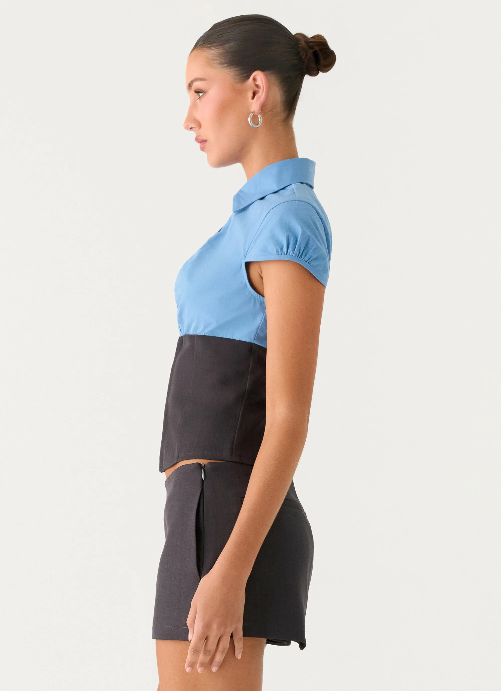 Harlee Poplin Suiting Top - Charcoal - Image 3