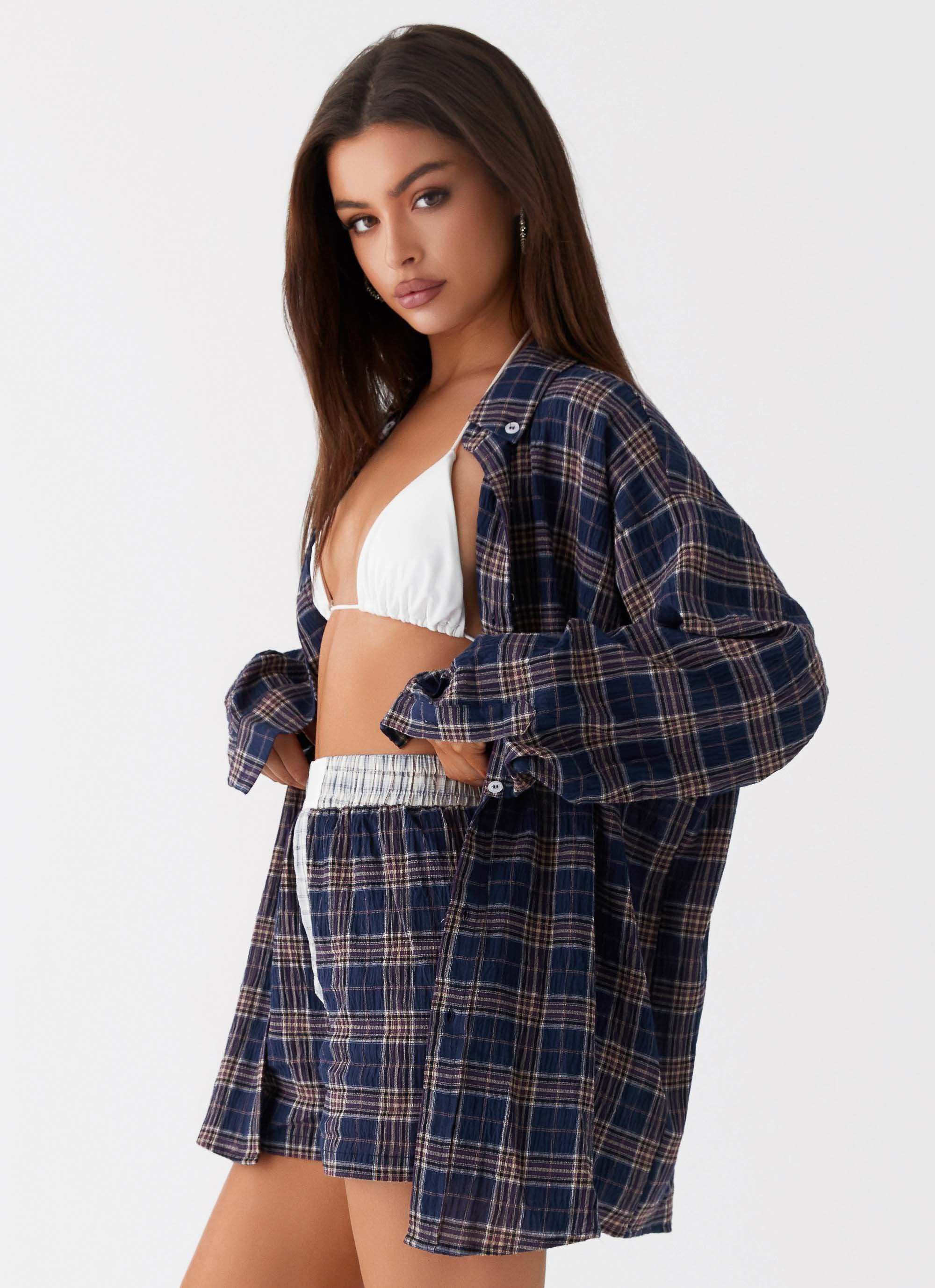 Harley Oversized Shirt - Navy Check - Image 3