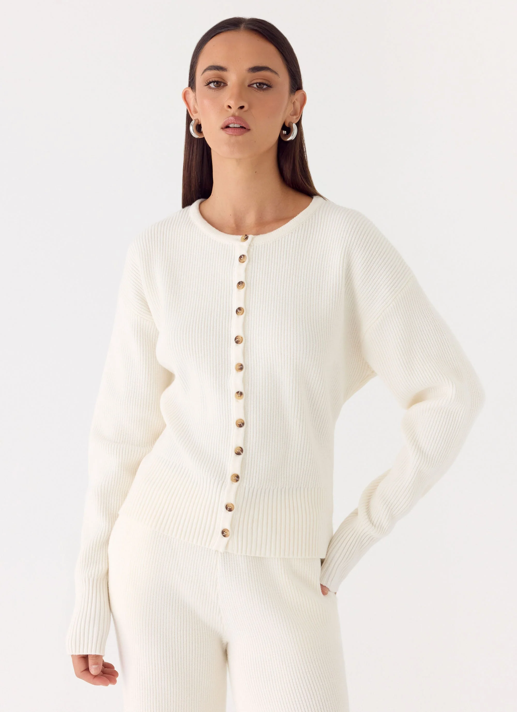 Harrison Cinched Knit Cardigan - Ivory - Image 3