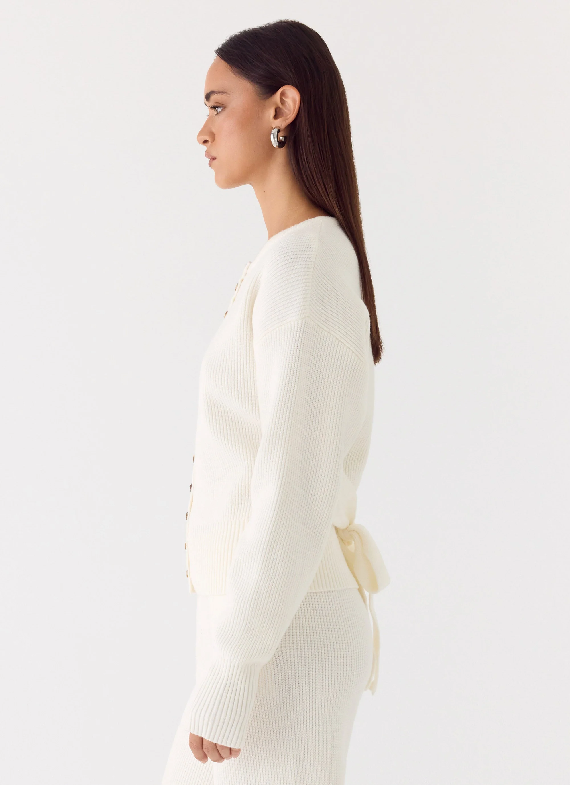Harrison Cinched Knit Cardigan - Ivory - Image 4