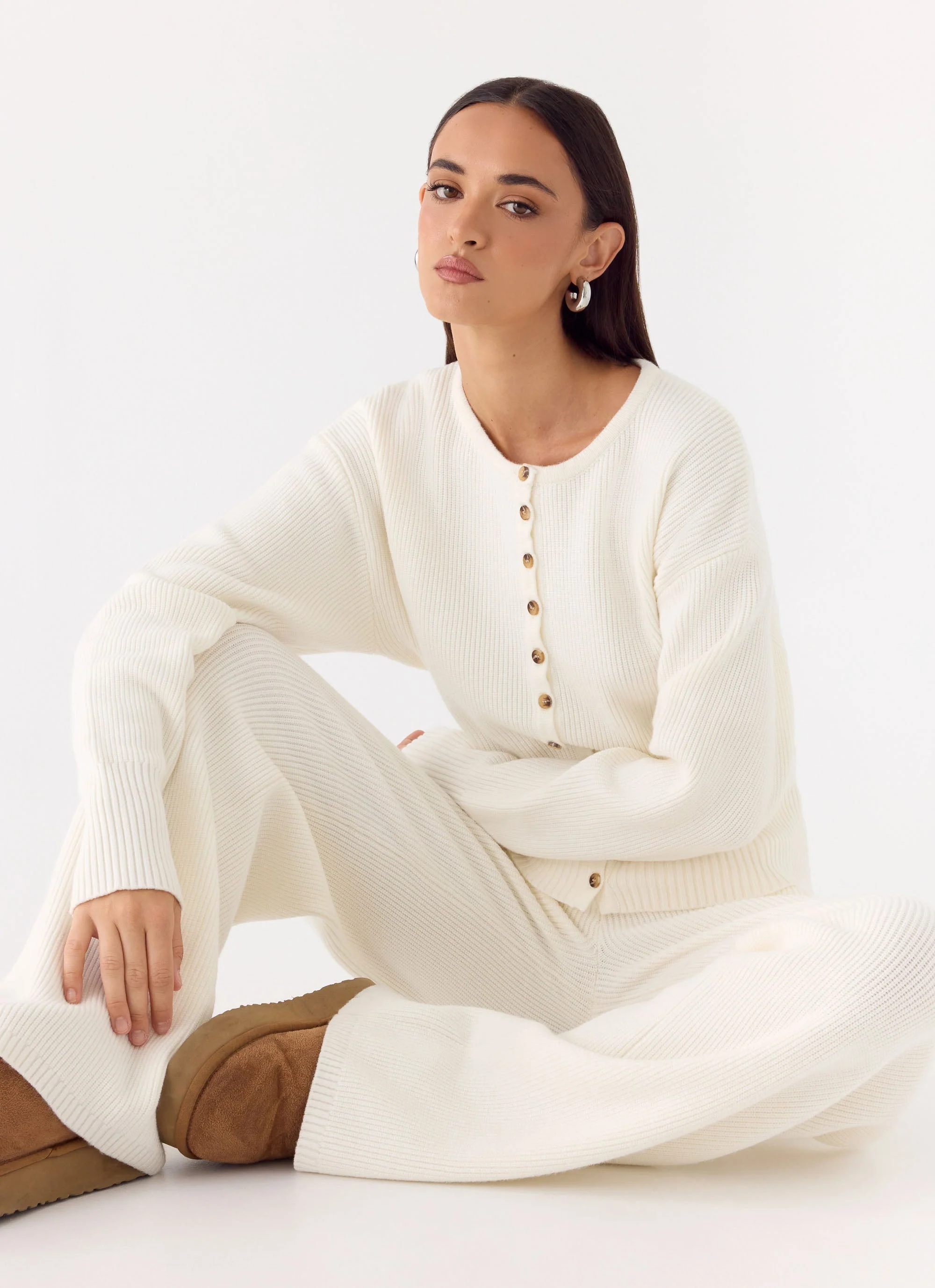 Harrison Cinched Knit Cardigan - Ivory - Image 6