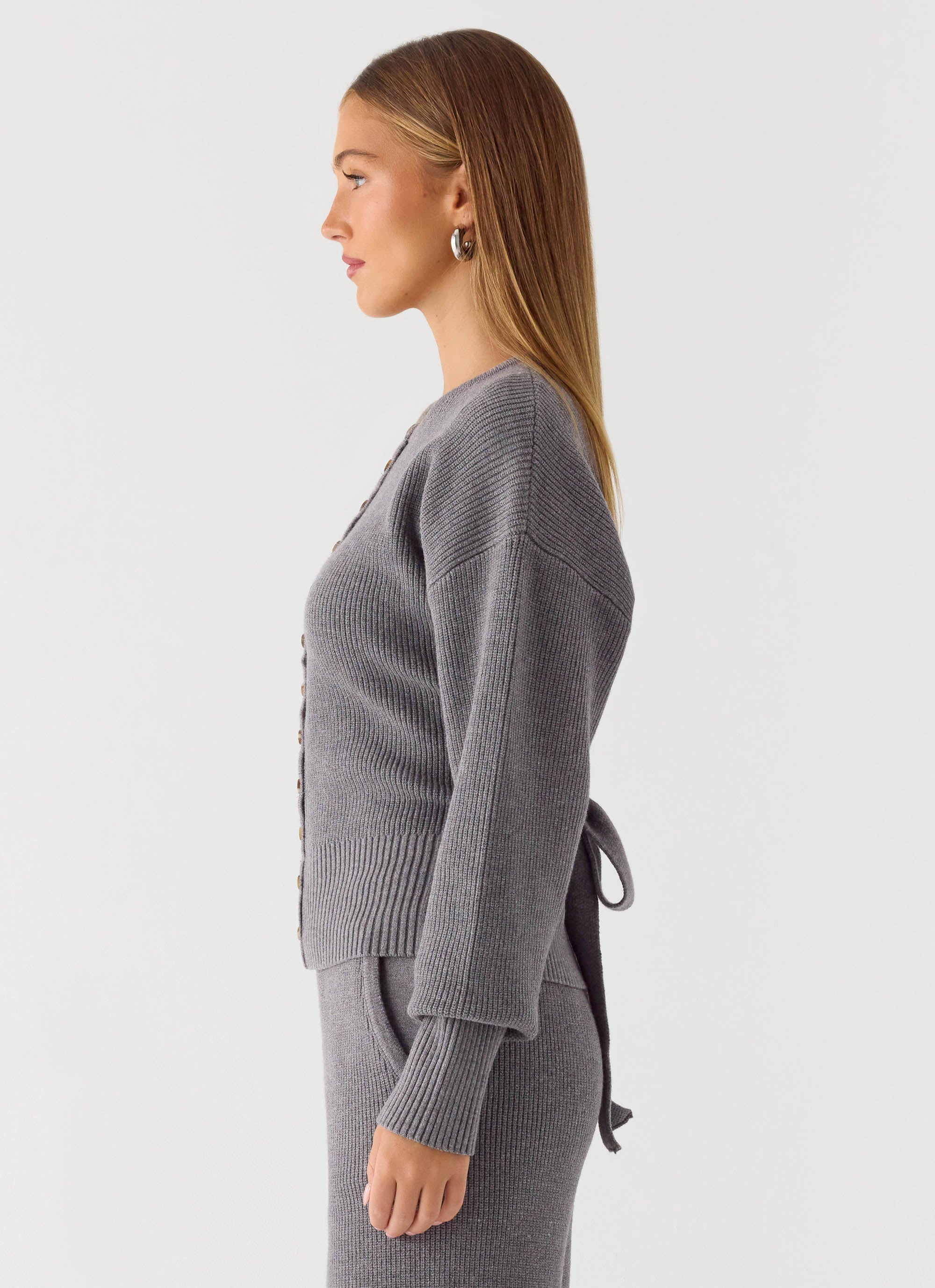 Harrison Cinched Knit Cardigan - Marle Grey - Image 3