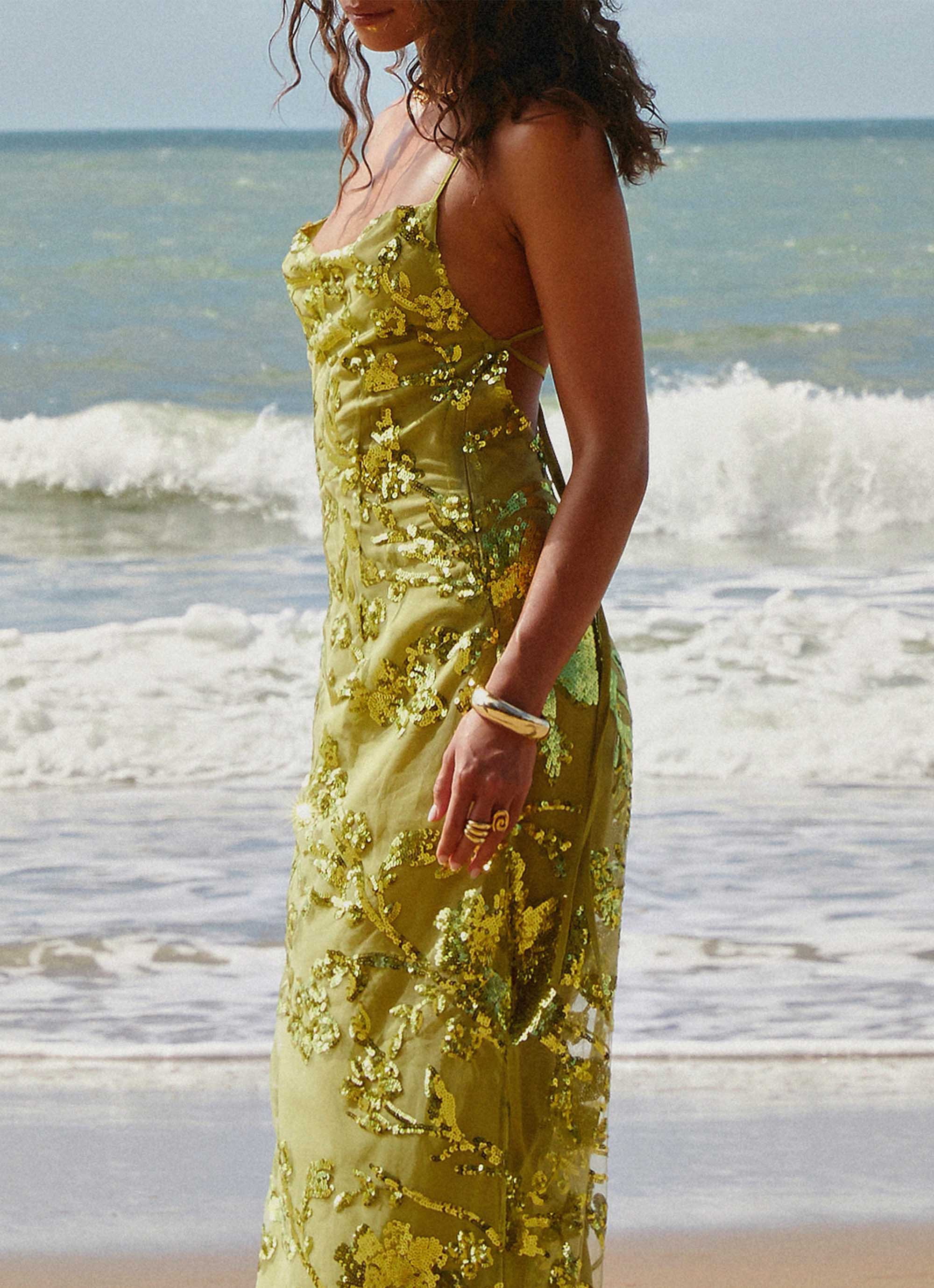Havana Sequin Maxi Dress - Lime - Image 2