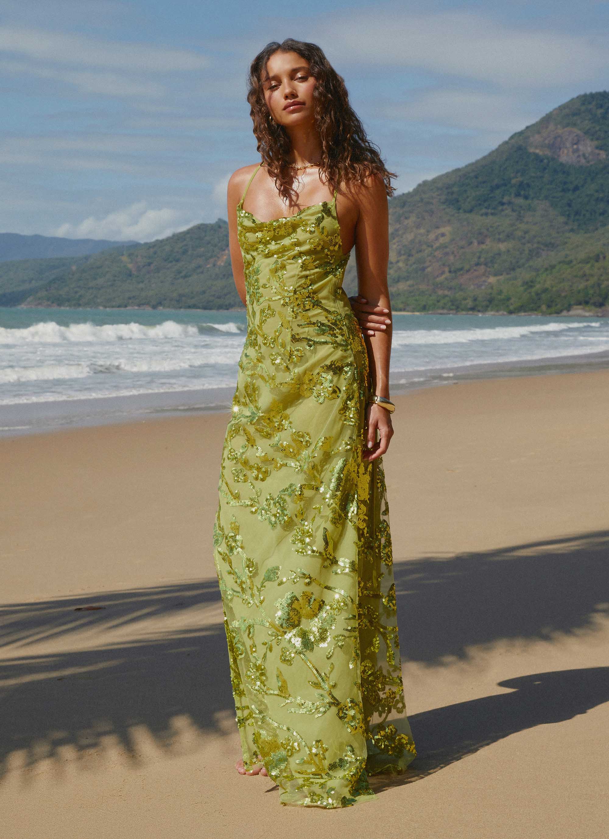 Havana Sequin Maxi Dress - Lime - Image 3