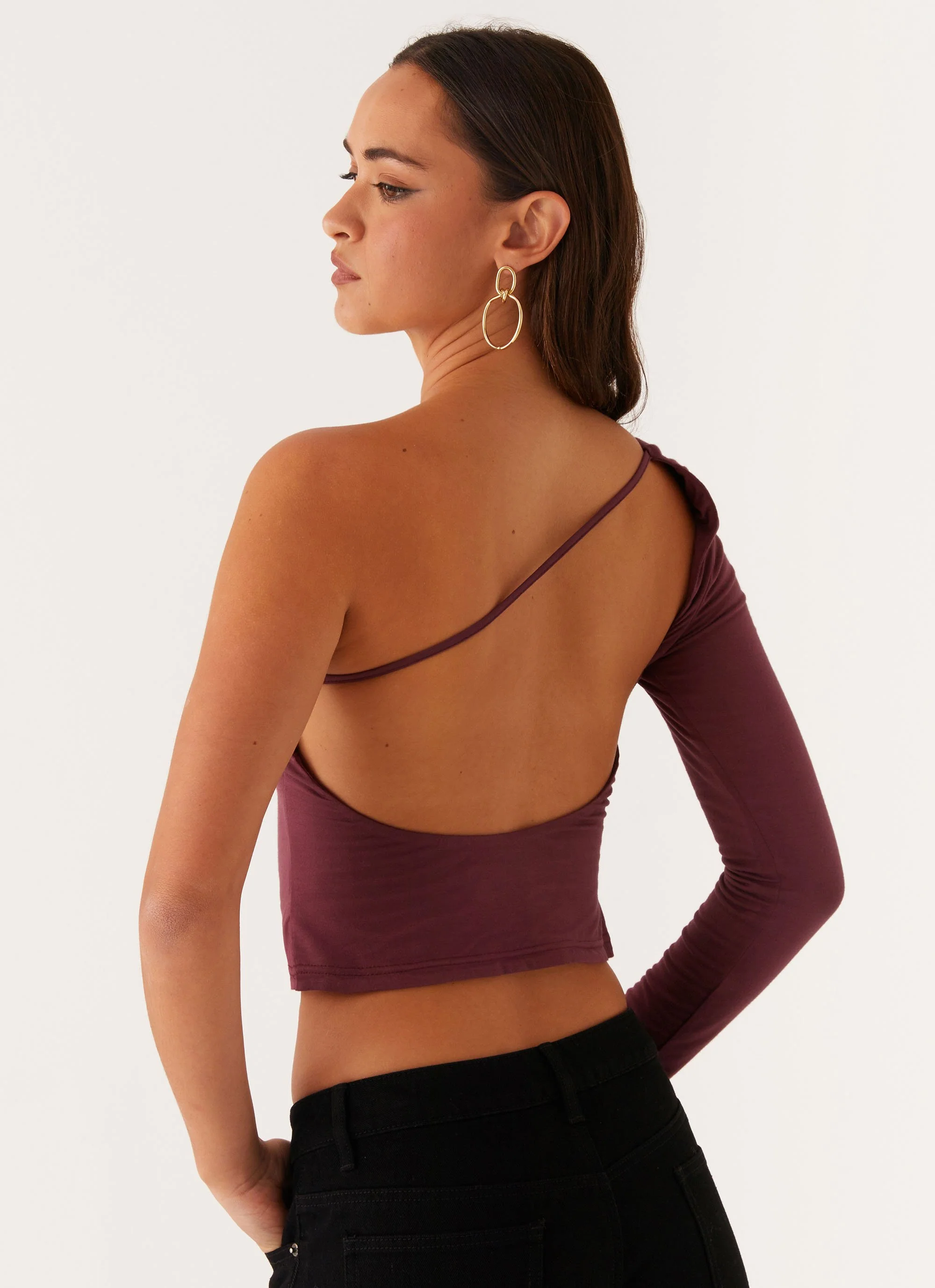 Hawkins Open Back One Shoulder Top - Mulberry - Image 2