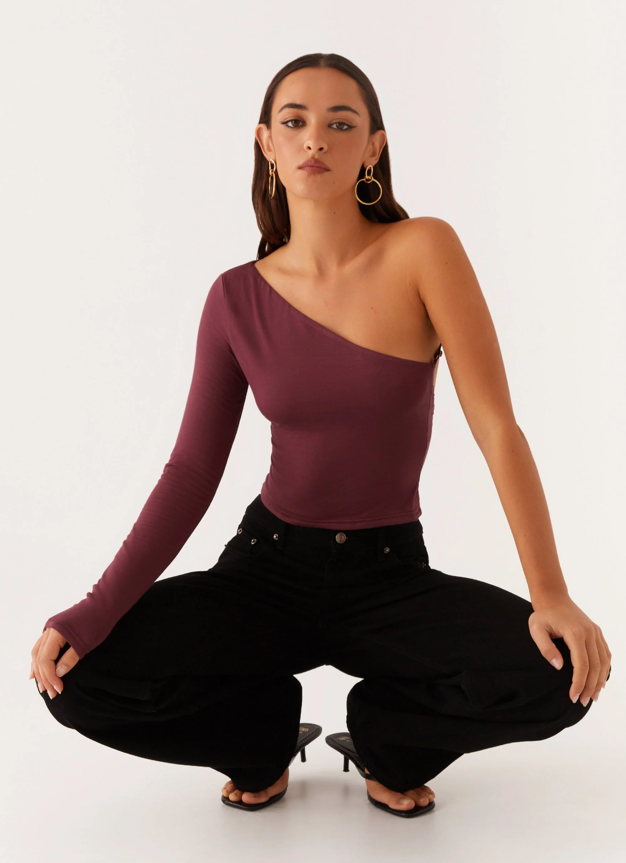 Hawkins Open Back One Shoulder Top - Mulberry - Image 3