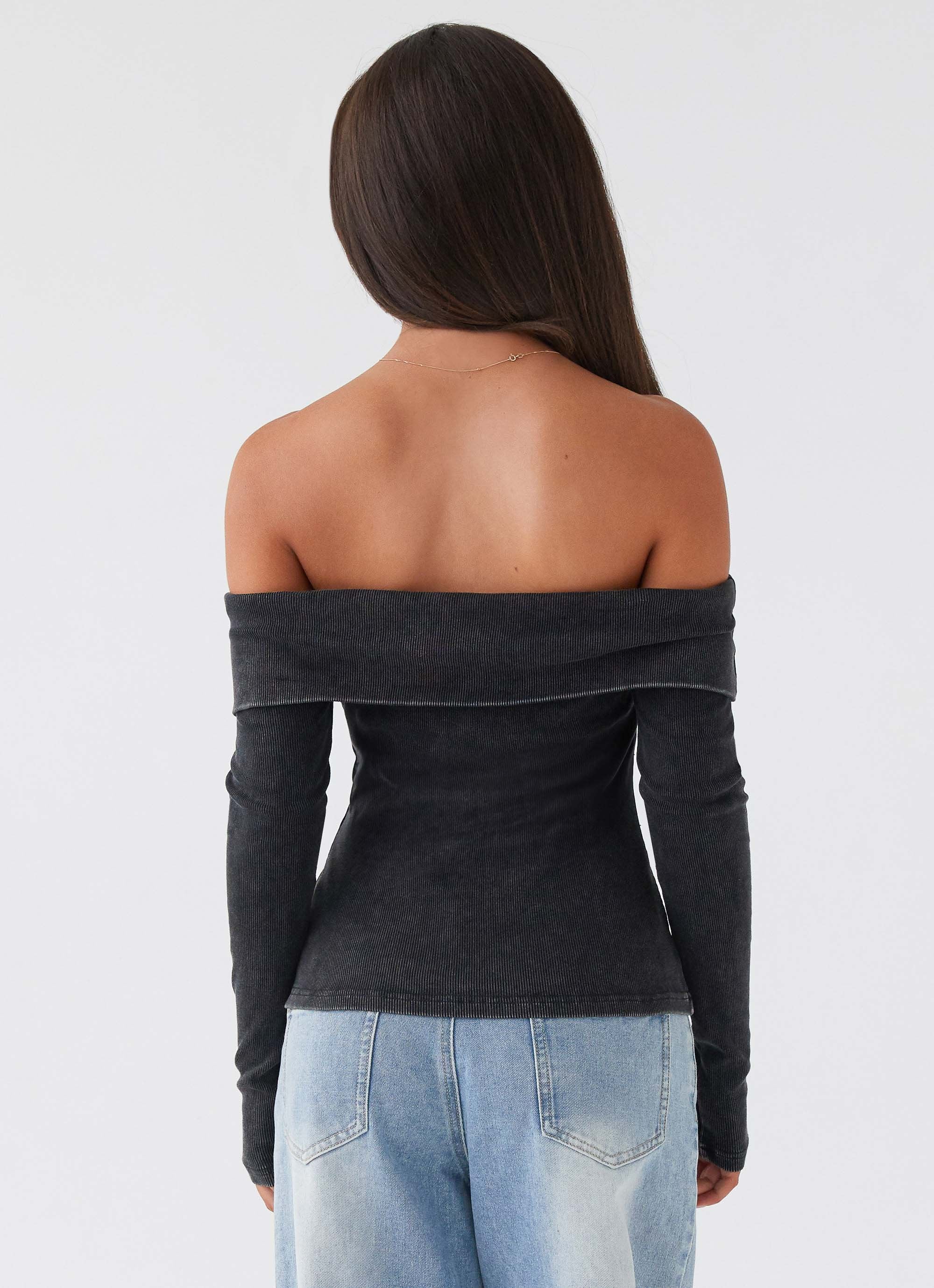 Hayley Long Sleeve Ribbed Top - Charcoal Acid Wash - Image 6