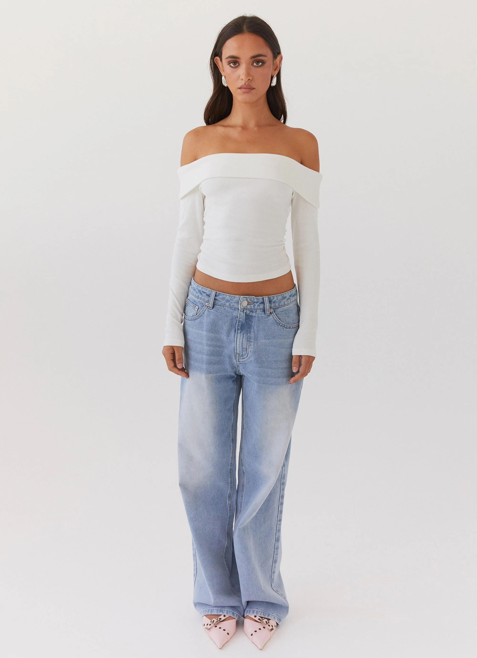 Hayley Long Sleeve Ribbed Top - White - Image 2