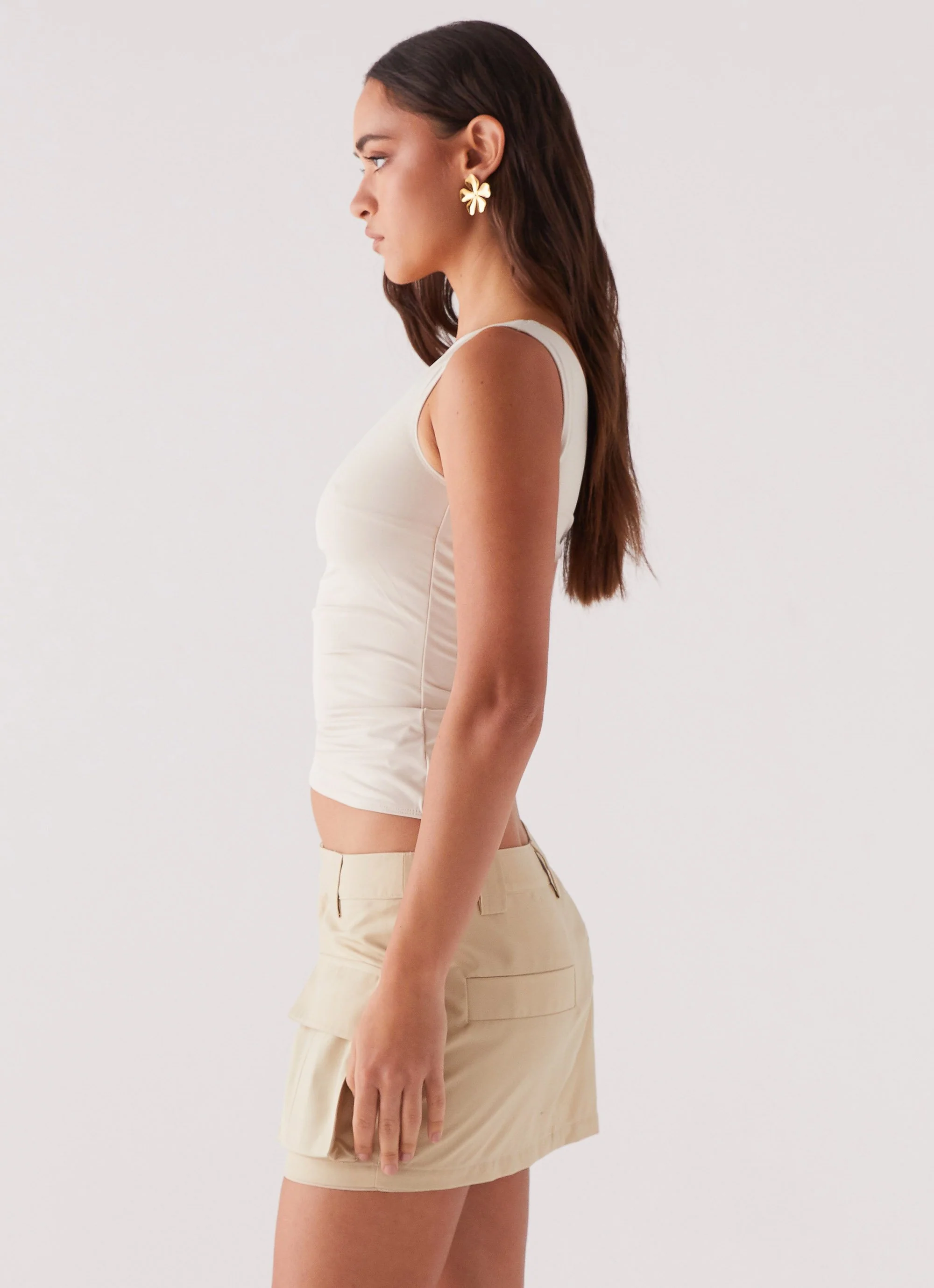 Heart To Heart Cargo Mini Skirt - Beige - Image 3