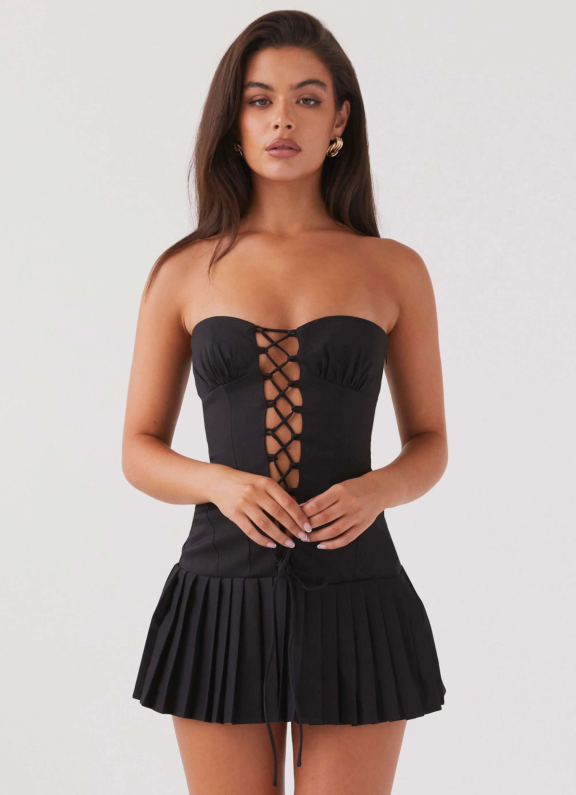 Heating Up Lace Up Mini Dress - Black - Image 4