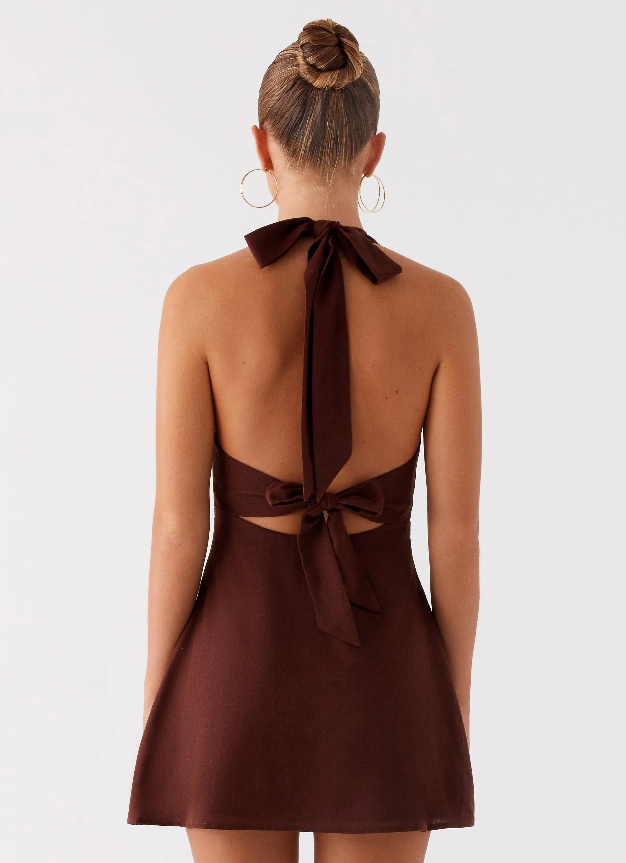 Heavy Hearted Linen Mini Dress - Brown - Image 4
