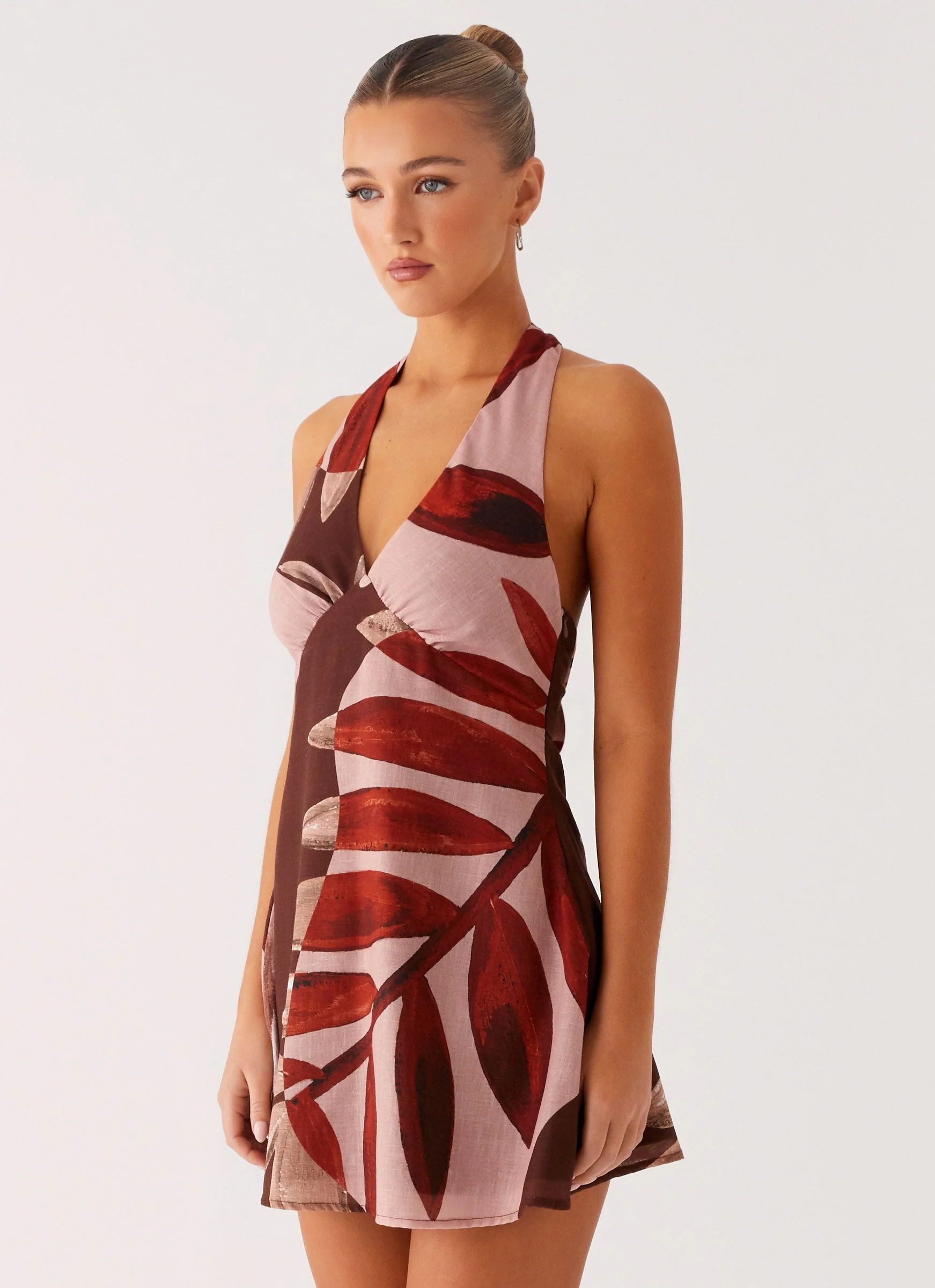 Heavy Hearted Linen Mini Dress - Cinnamon Palm - Image 3