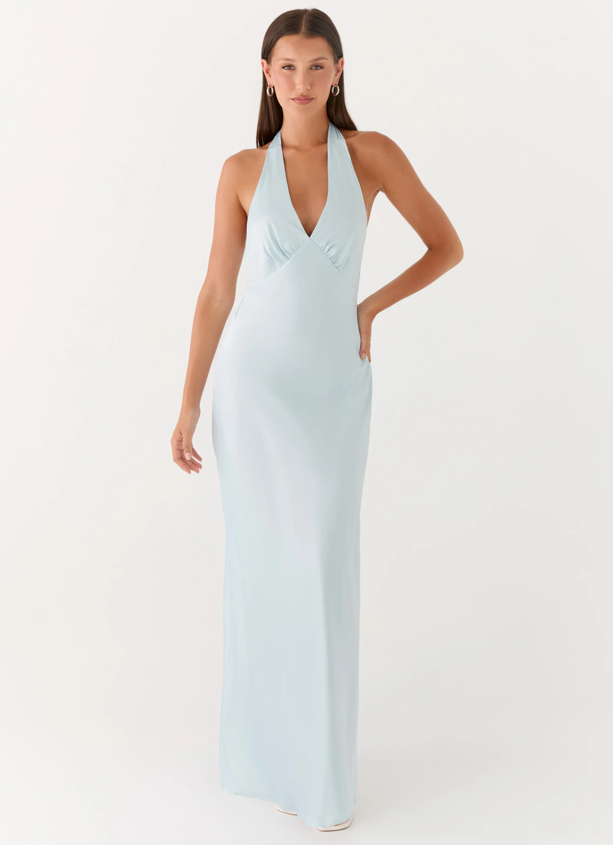 Heavy Hearted Satin Maxi Dress - Ice Blue - Image 5