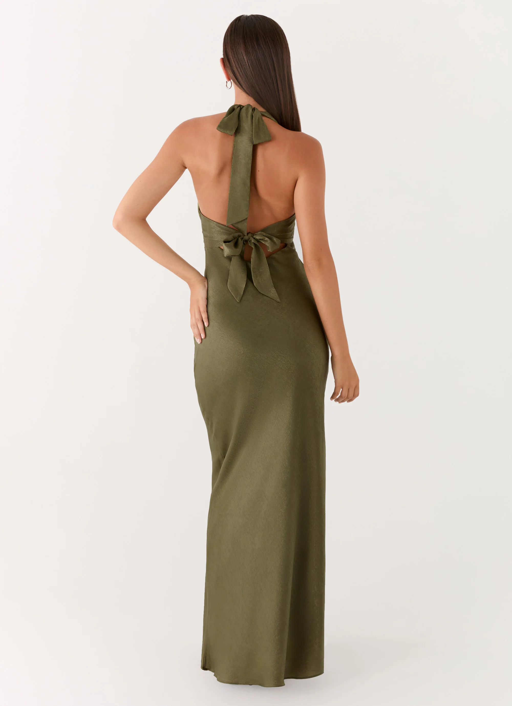 Heavy Hearted Satin Maxi Dress - Khaki - Image 2