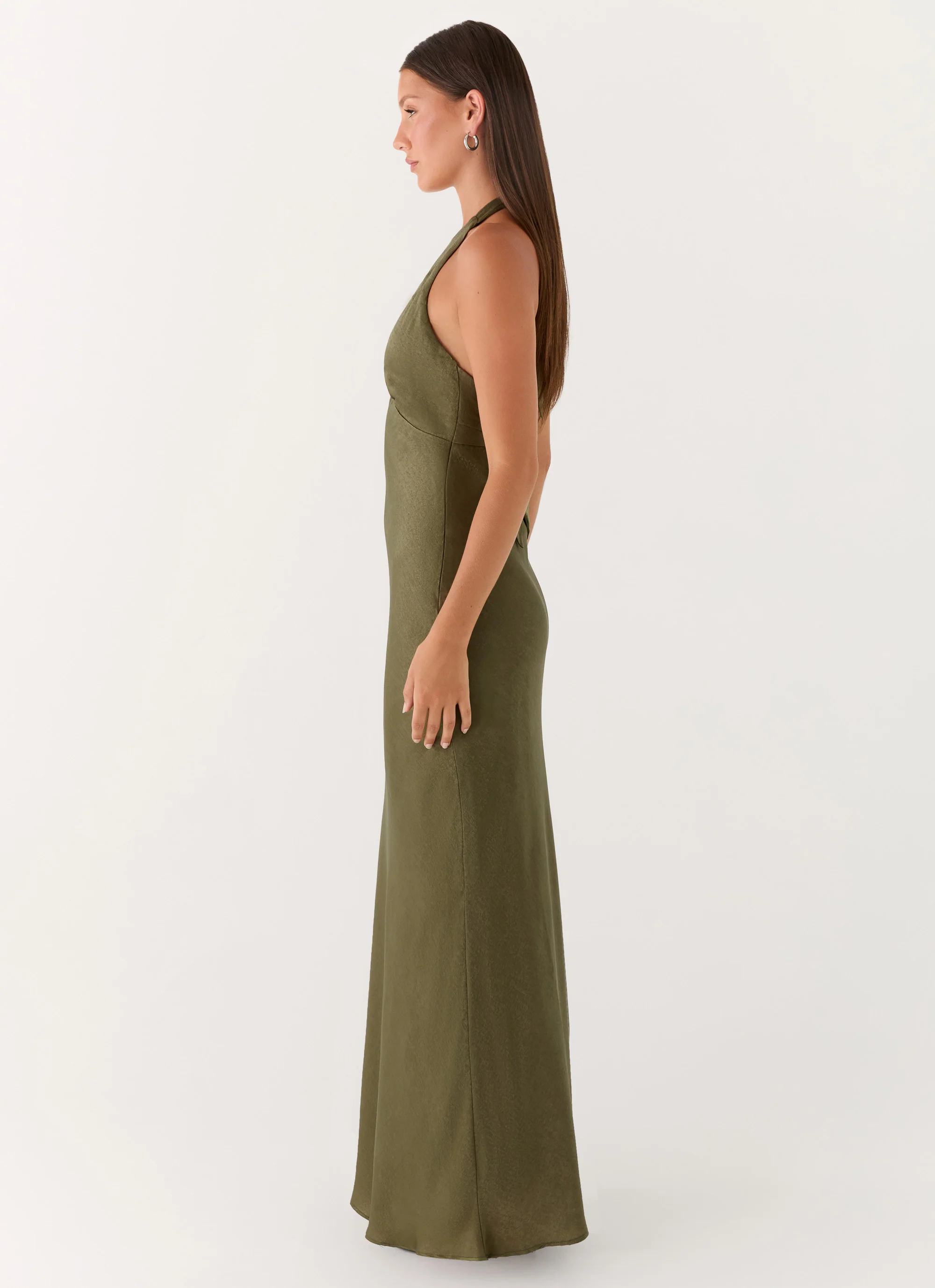 Heavy Hearted Satin Maxi Dress - Khaki - Image 3