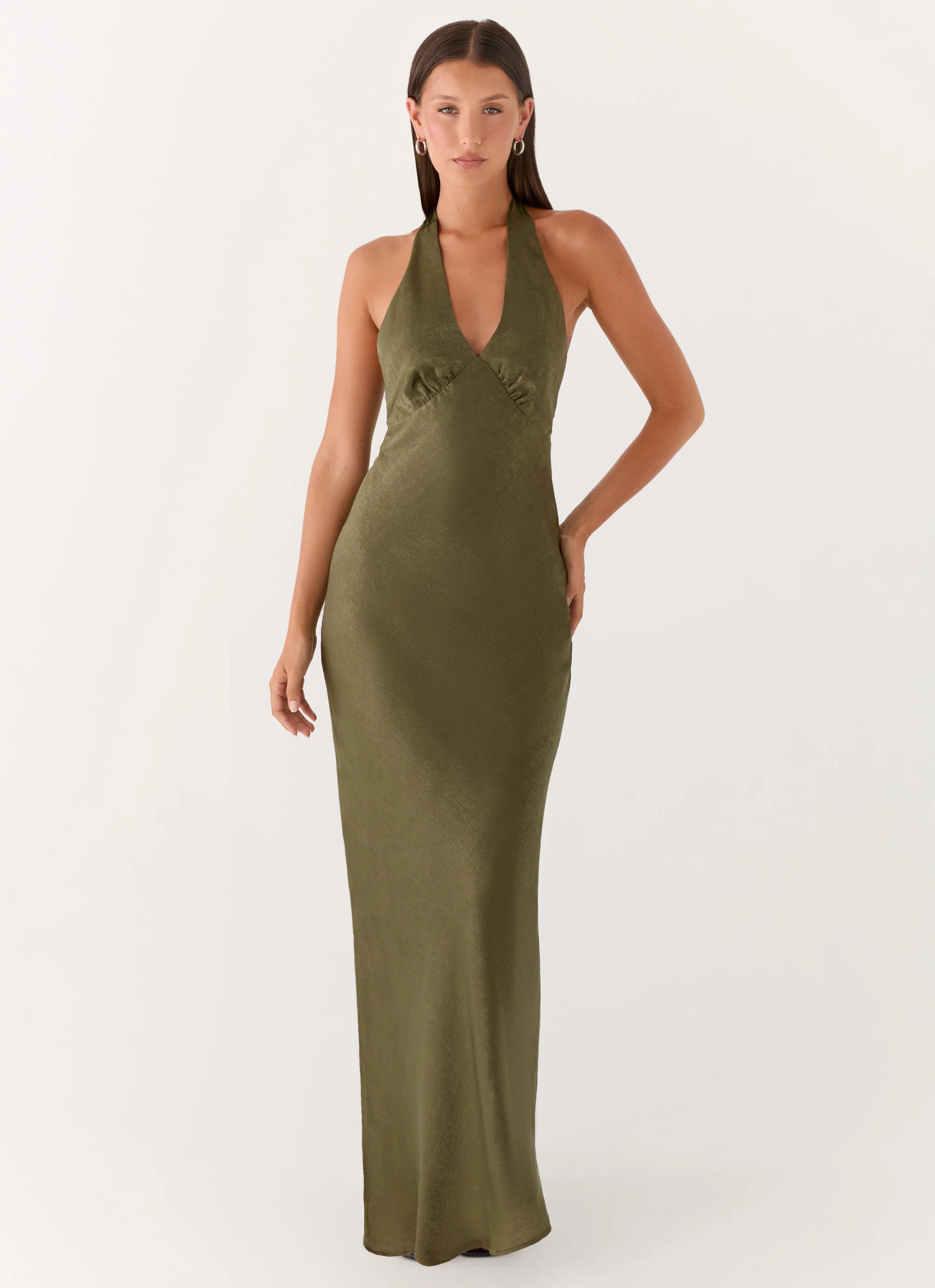 Heavy Hearted Satin Maxi Dress - Khaki - Image 4