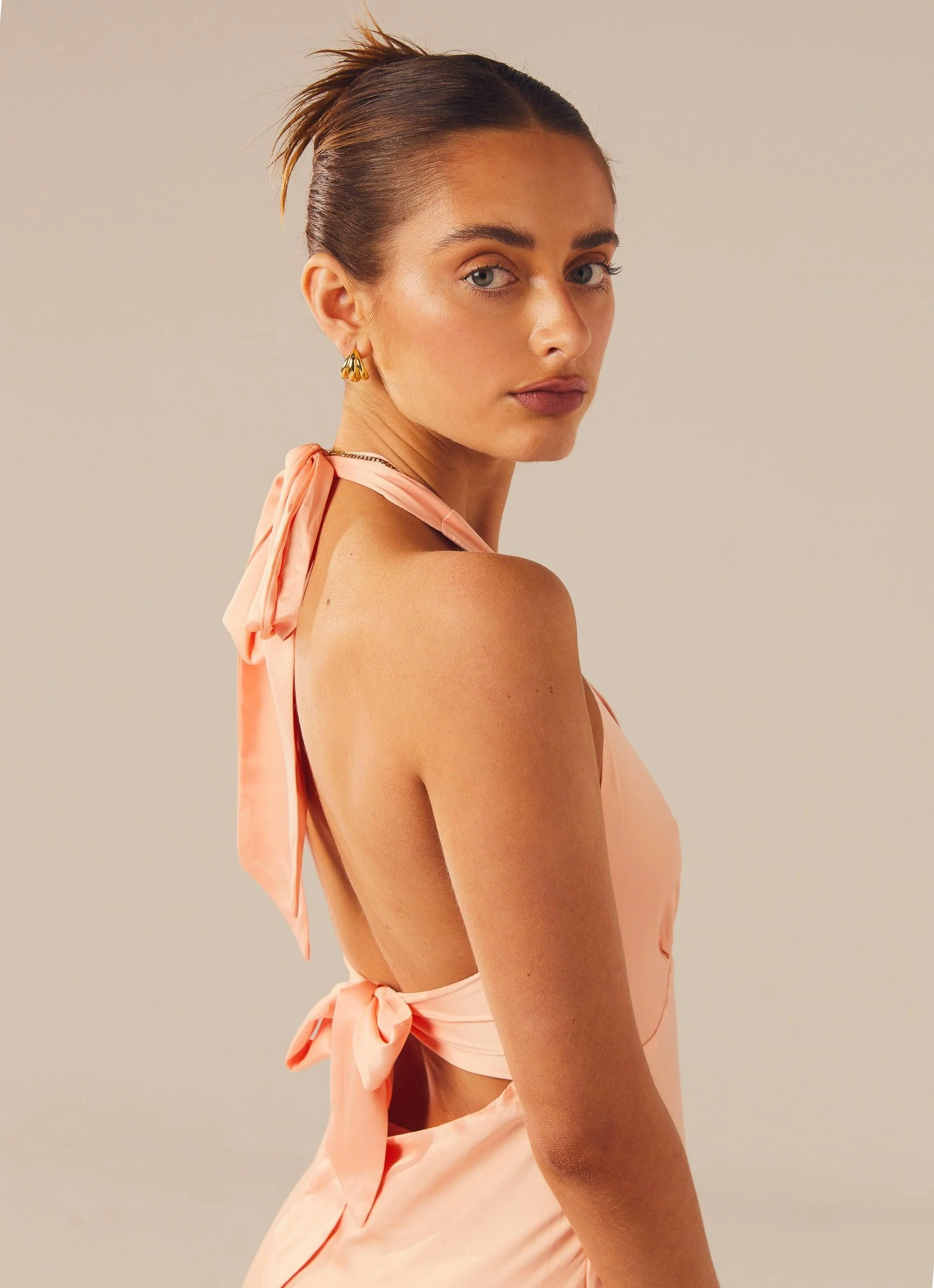 Heavy Hearted Satin Maxi Dress - Peach - Image 5
