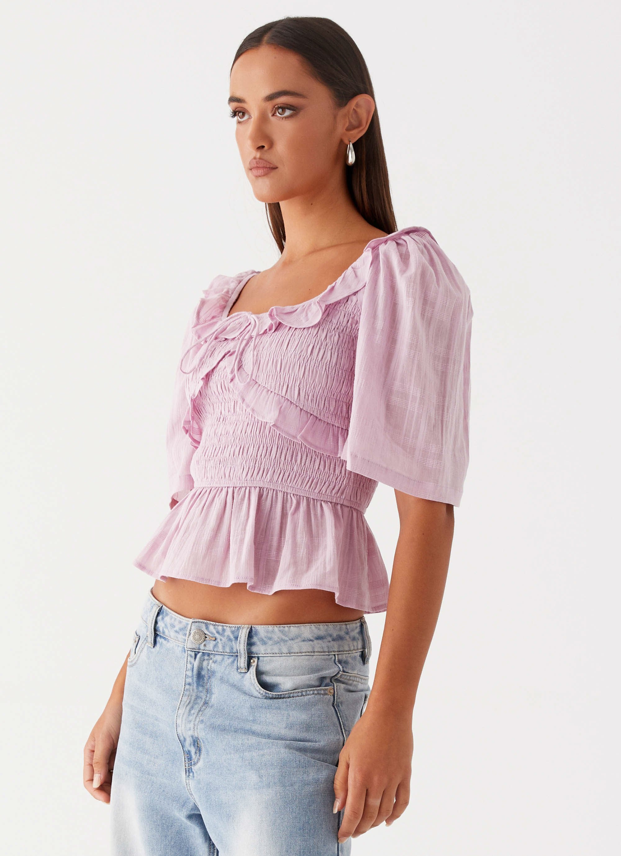 Hidden Gem Shirring Top - Purple - Image 3