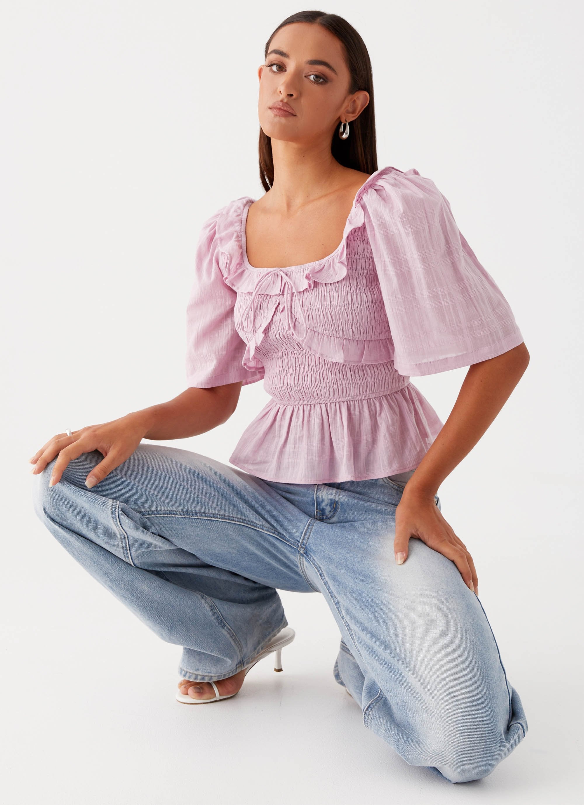 Hidden Gem Shirring Top - Purple - Image 6
