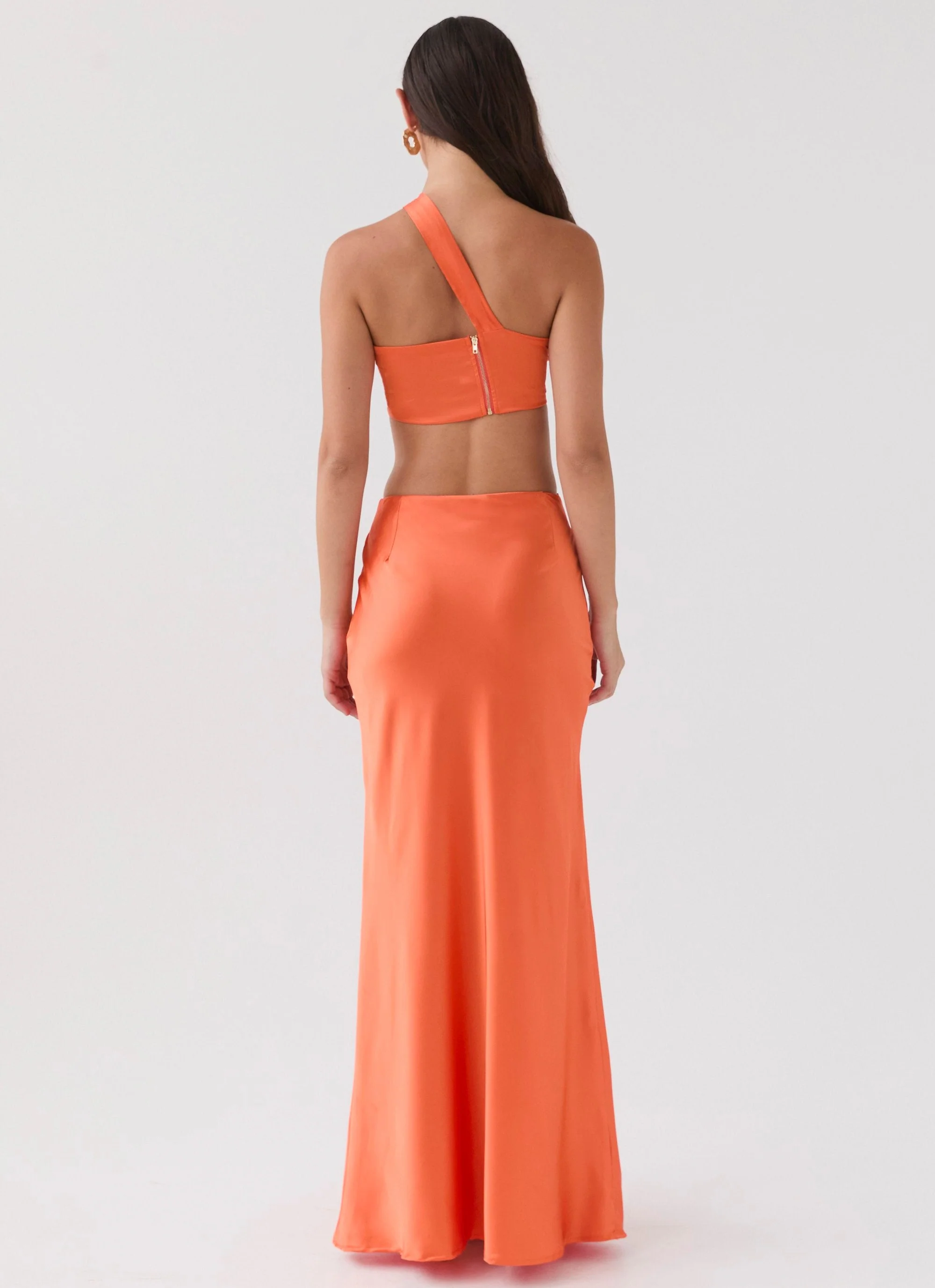 Hidden Oasis Satin Maxi Skirt - Tangerine - Image 7