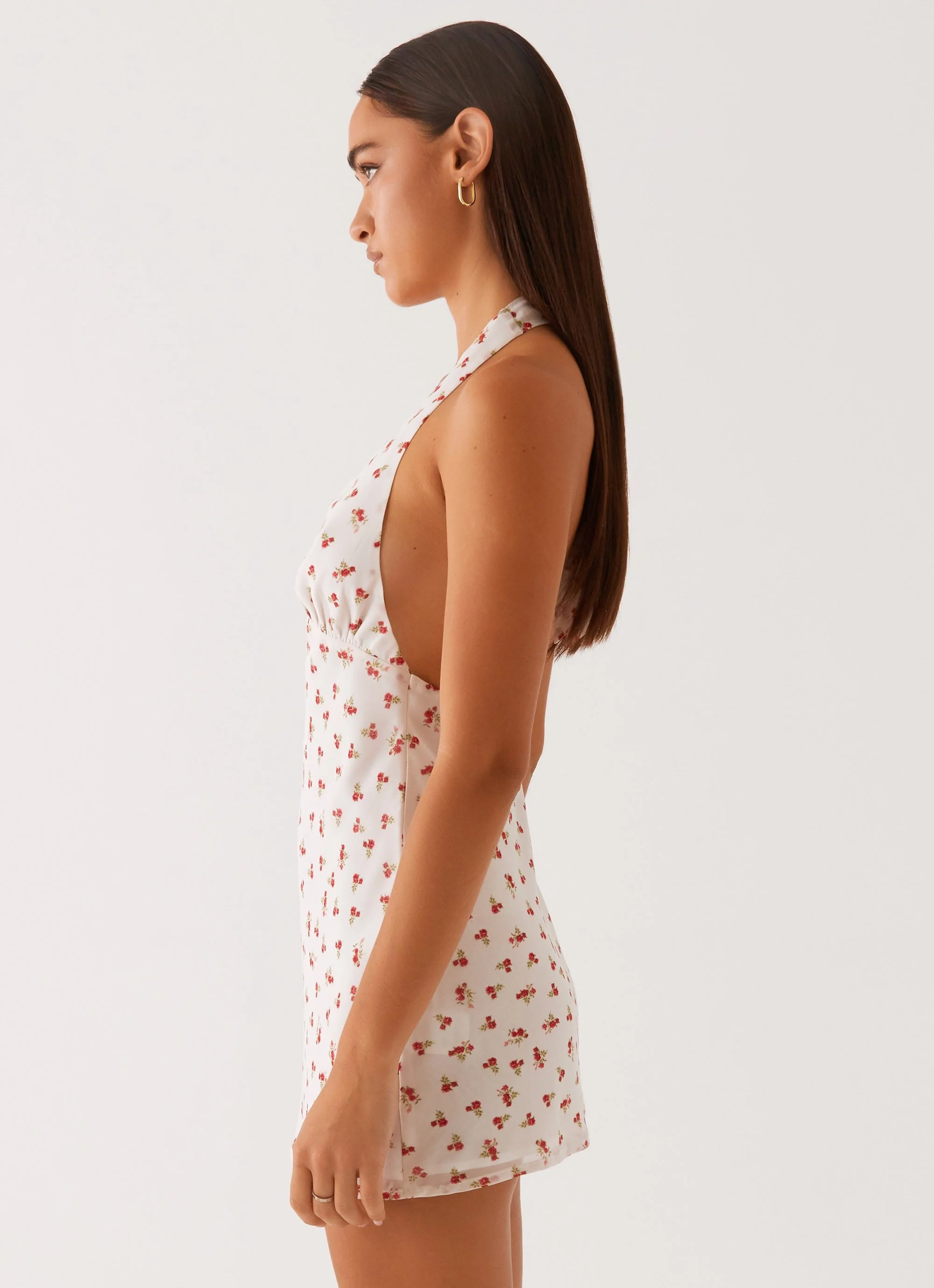 Highlands Halterneck Mini Dress - Red Ditsy Floral - Image 3