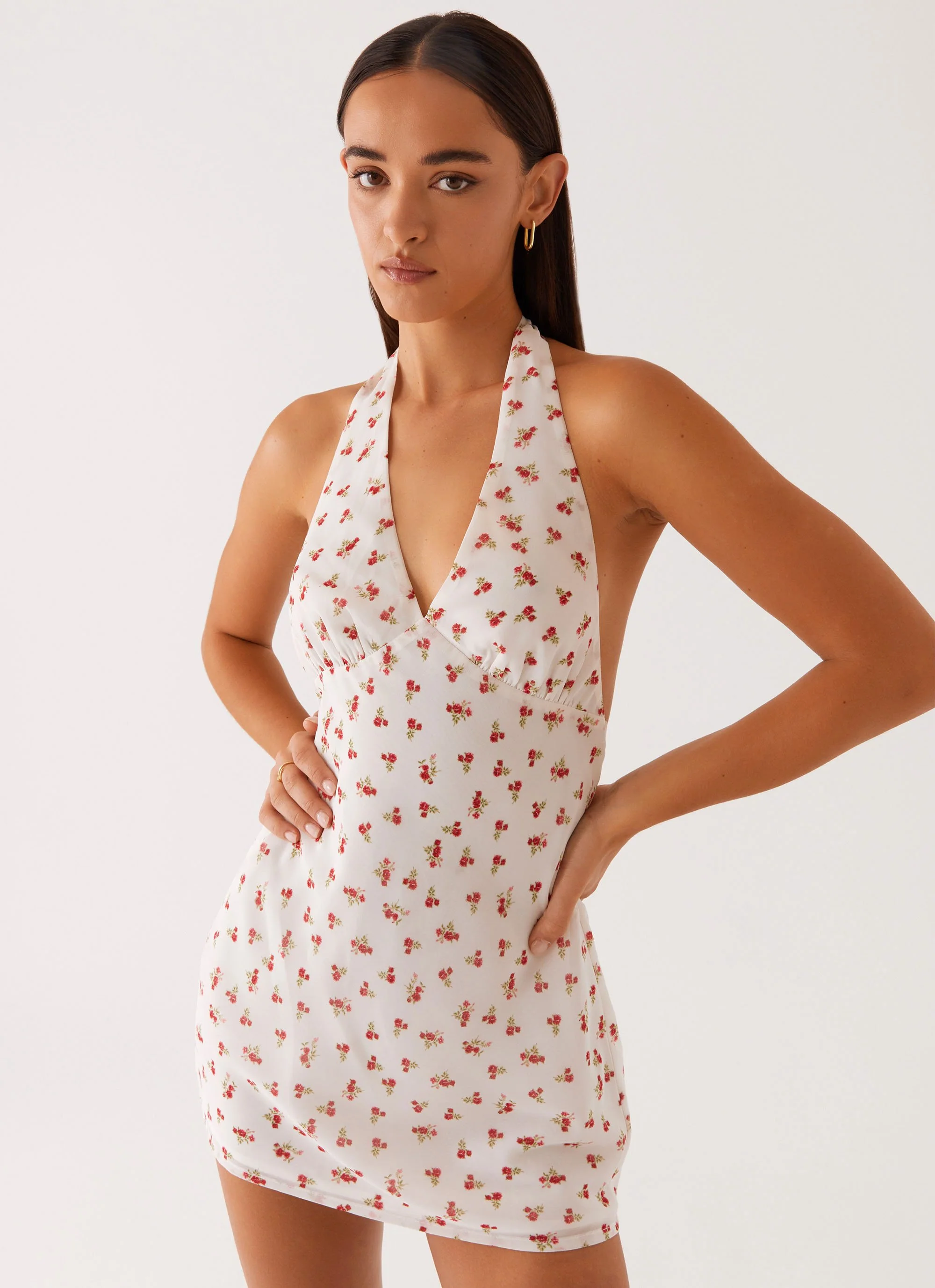 Highlands Halterneck Mini Dress - Red Ditsy Floral - Image 6