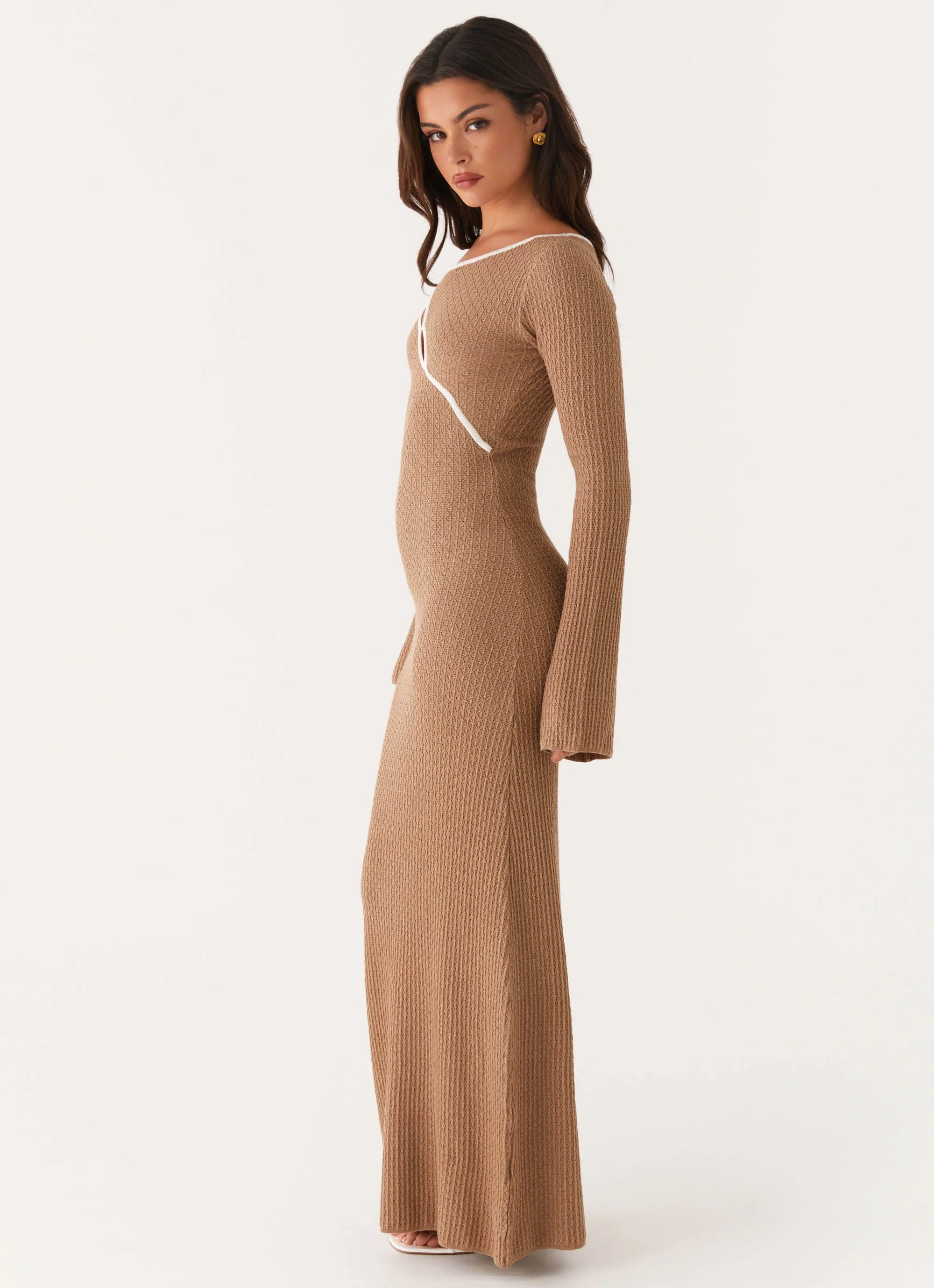 Hilary Crochet Maxi Dress - Tan - Image 2