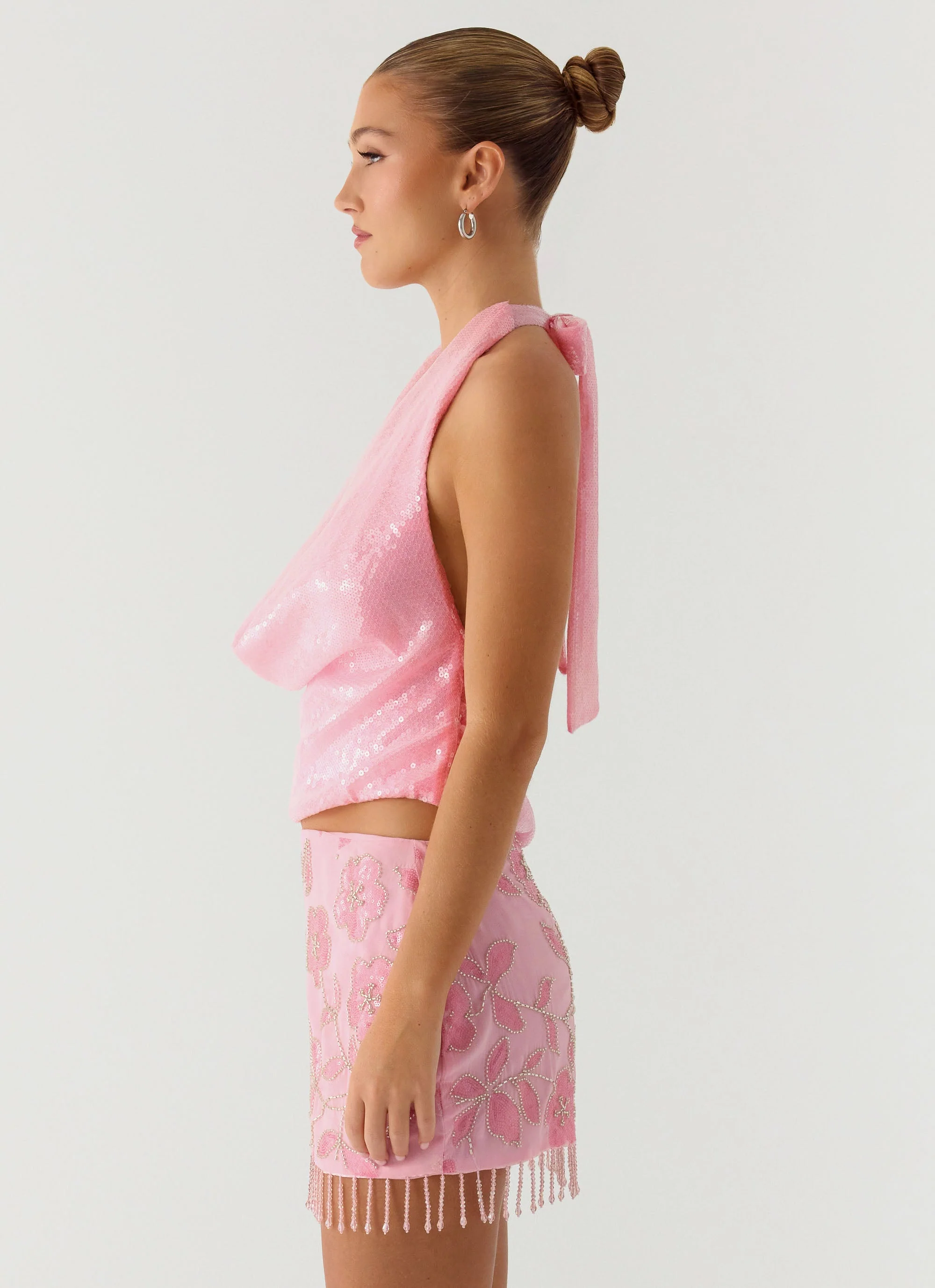 Hollie Sequin Cowl Top - Pink - Image 2