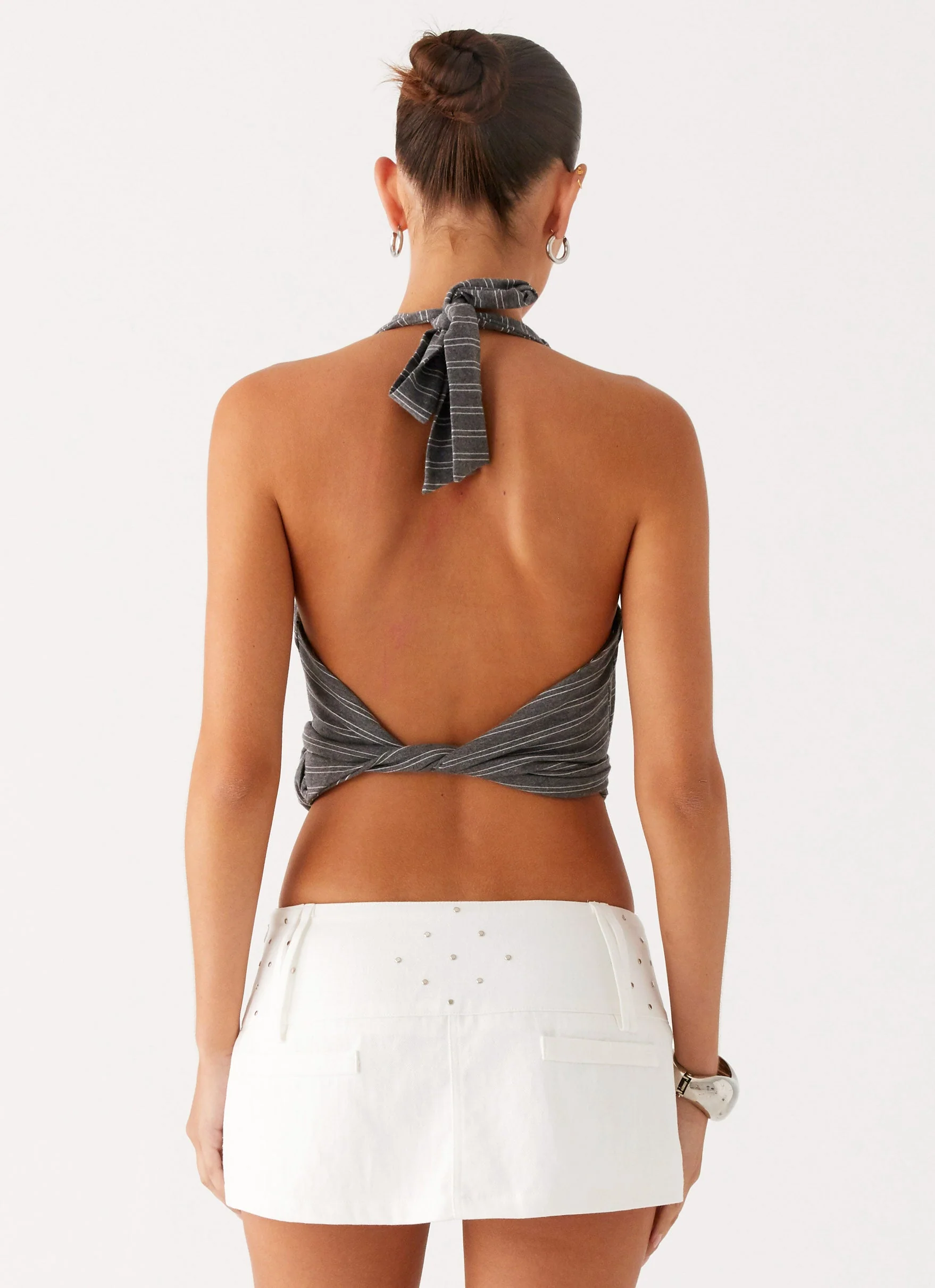 Hot Shot Studded Denim Mini Skort - White - Image 4
