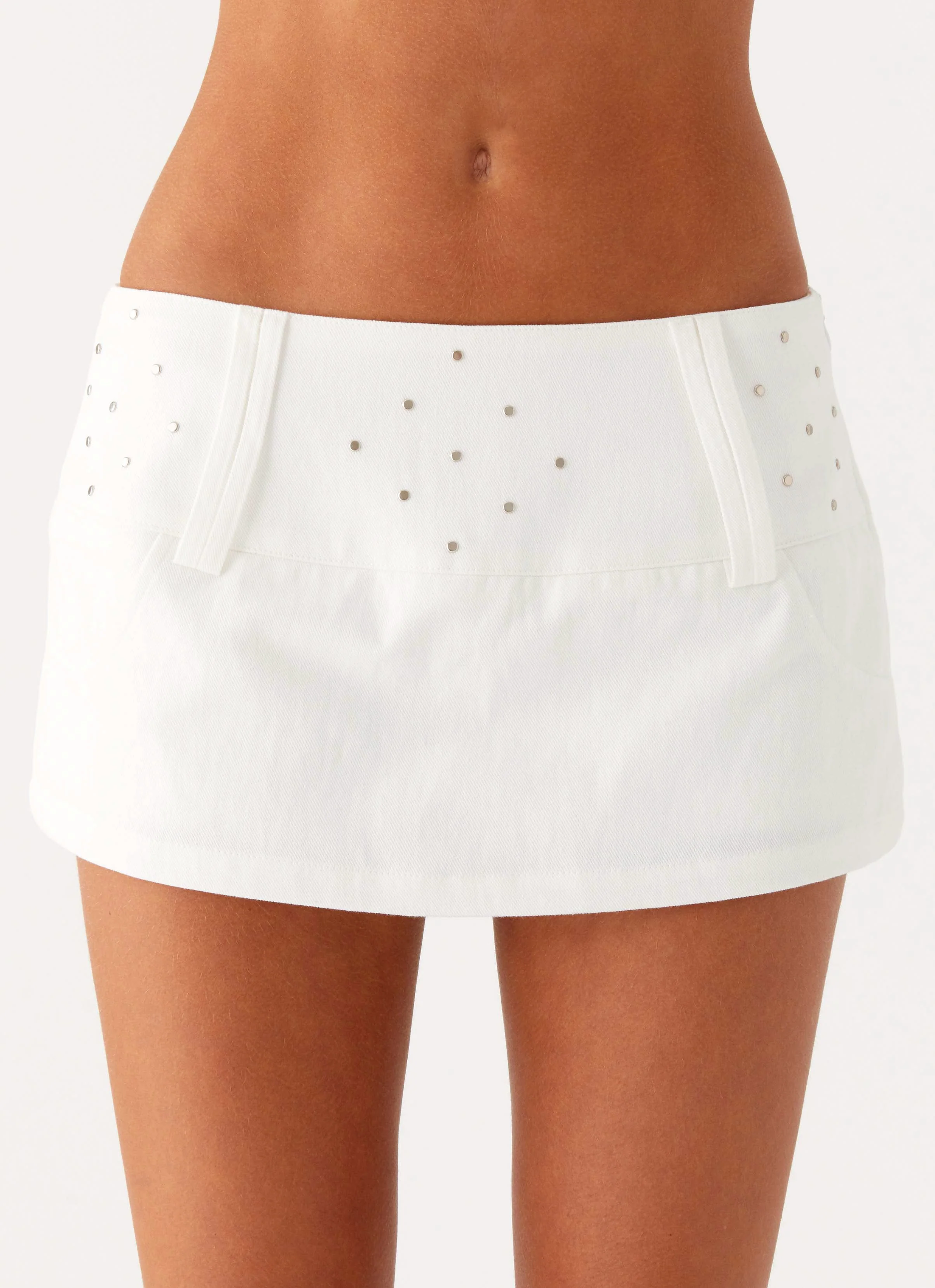 Hot Shot Studded Denim Mini Skort - White - Image 5