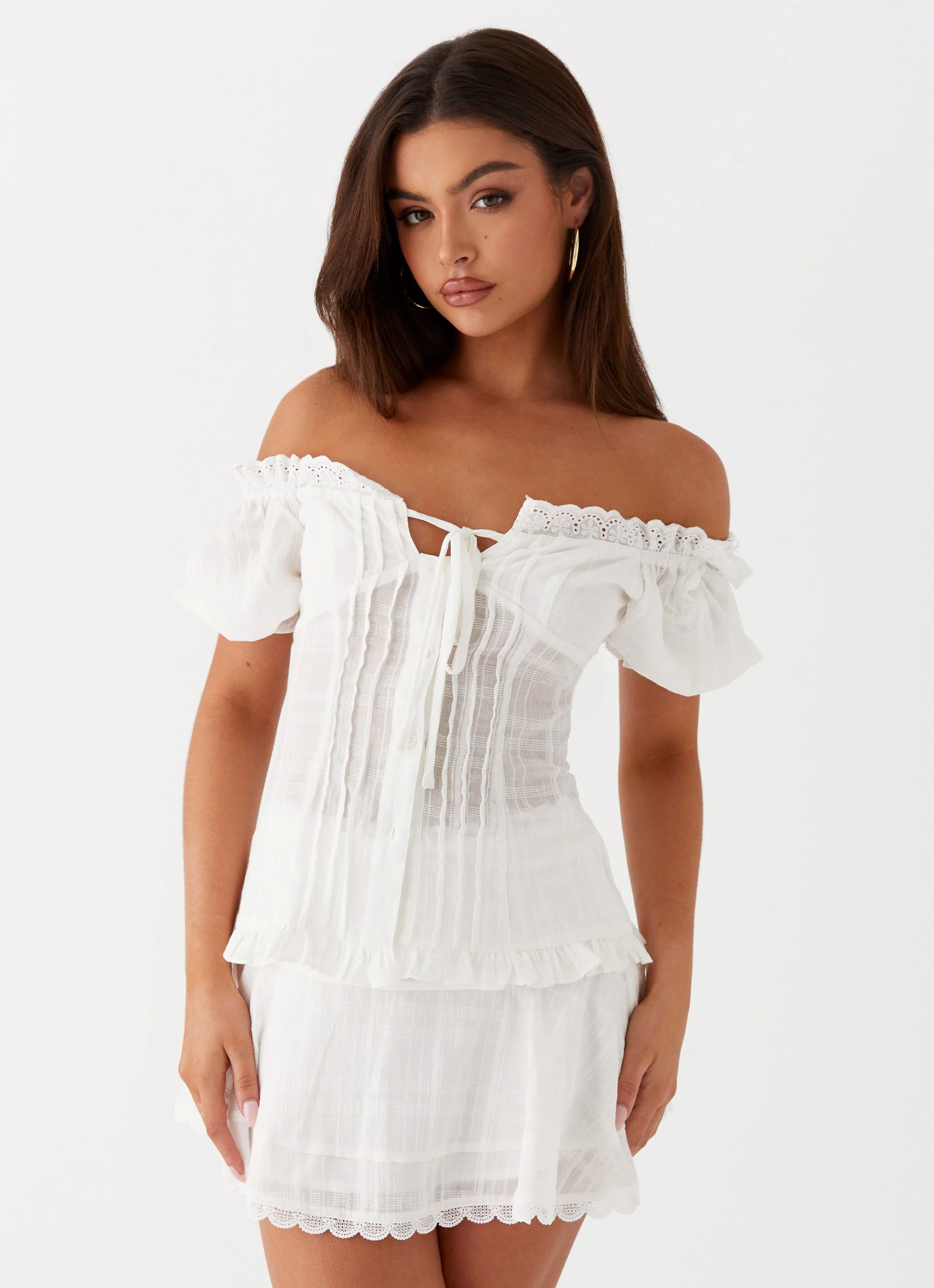 Hundred Percent Puff Sleeve Top - White - Image 2