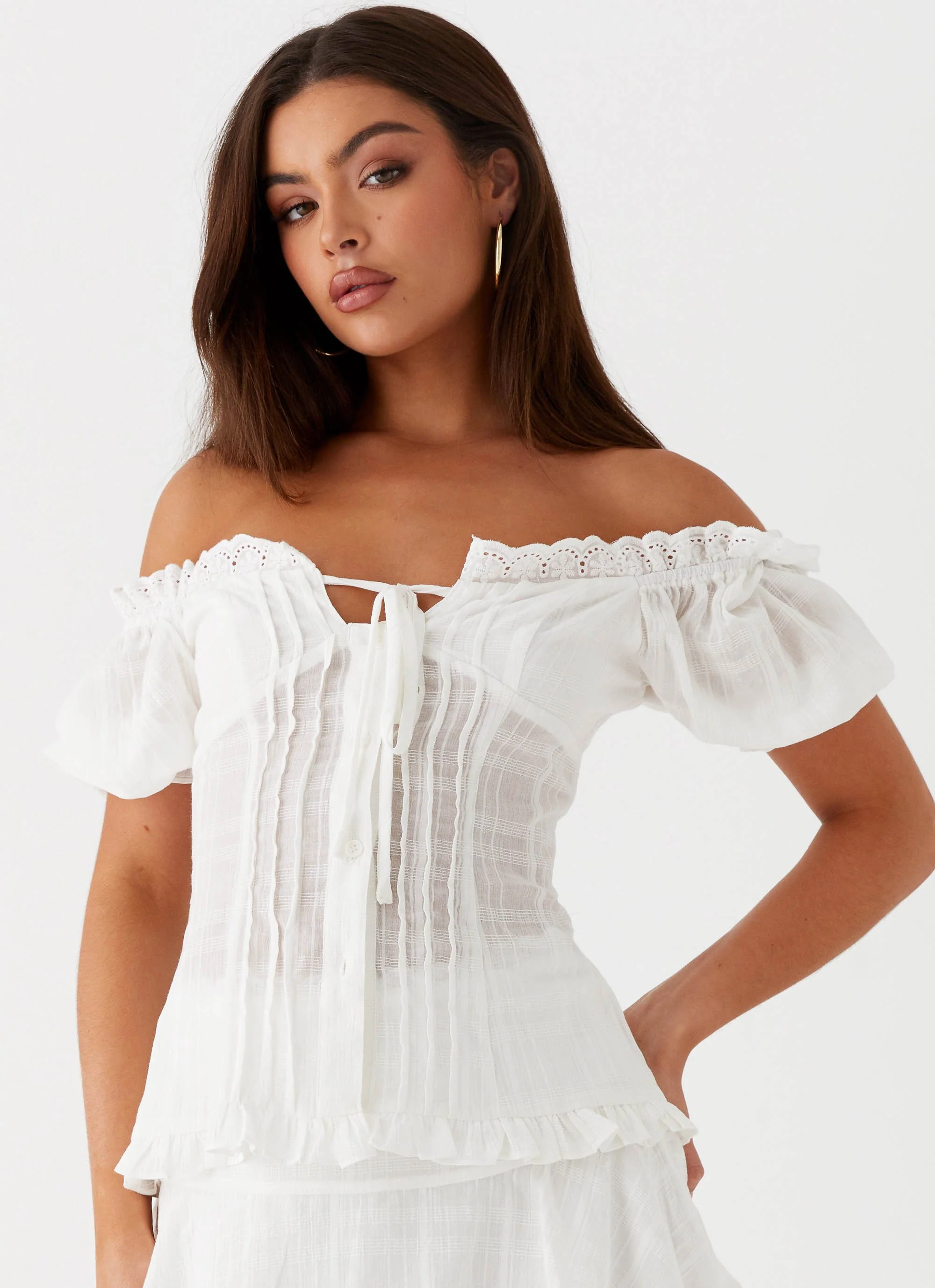 Hundred Percent Puff Sleeve Top - White - Image 7