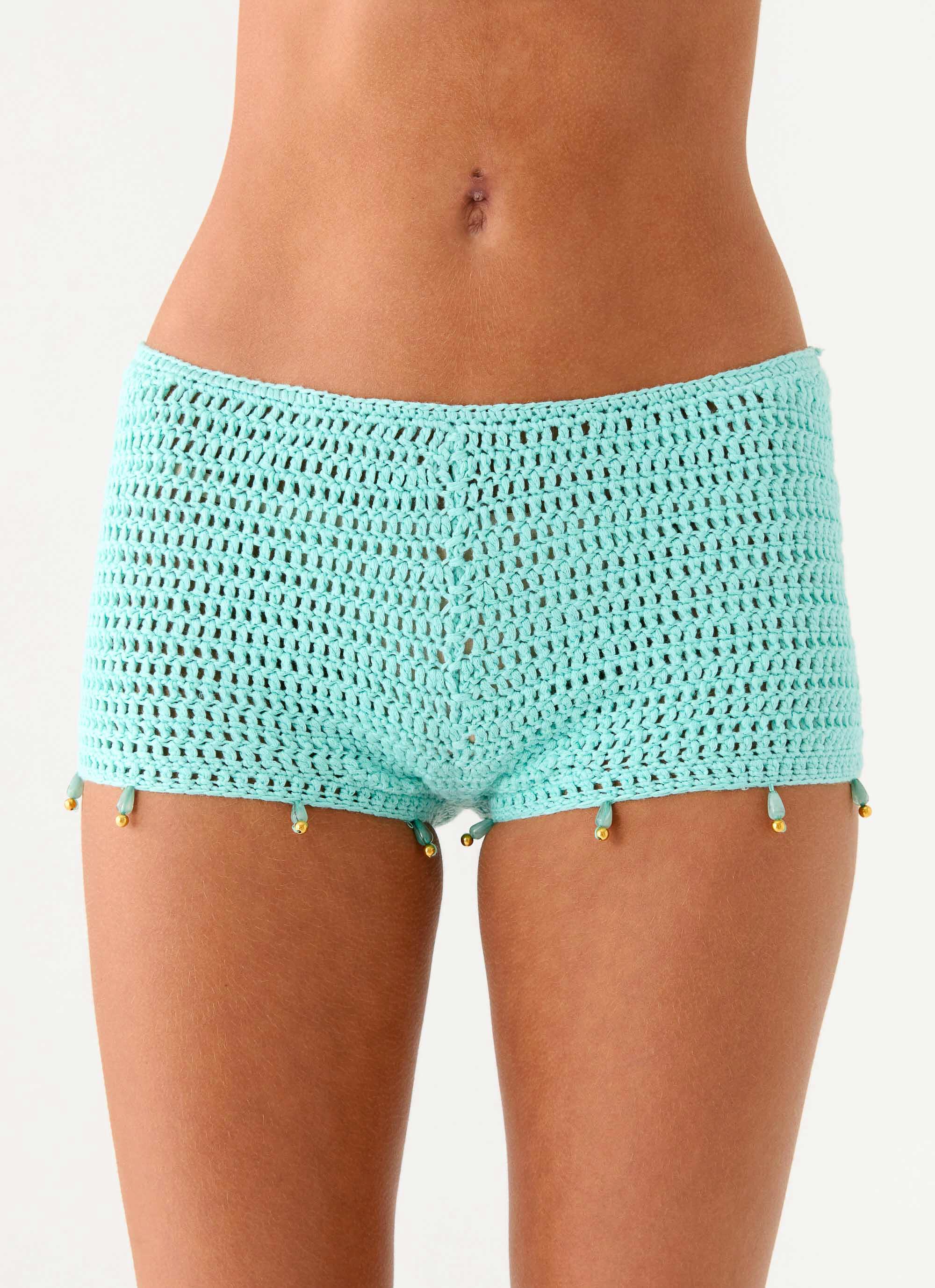Idalia Beaded Crochet Shorts - Blue - Image 6
