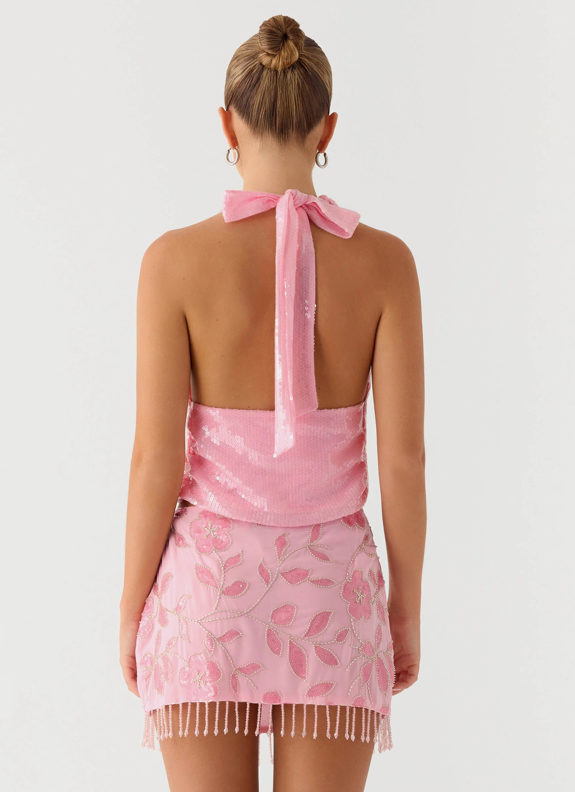 Iglesias Beaded Sequin Mini Skirt - Pink - Image 3